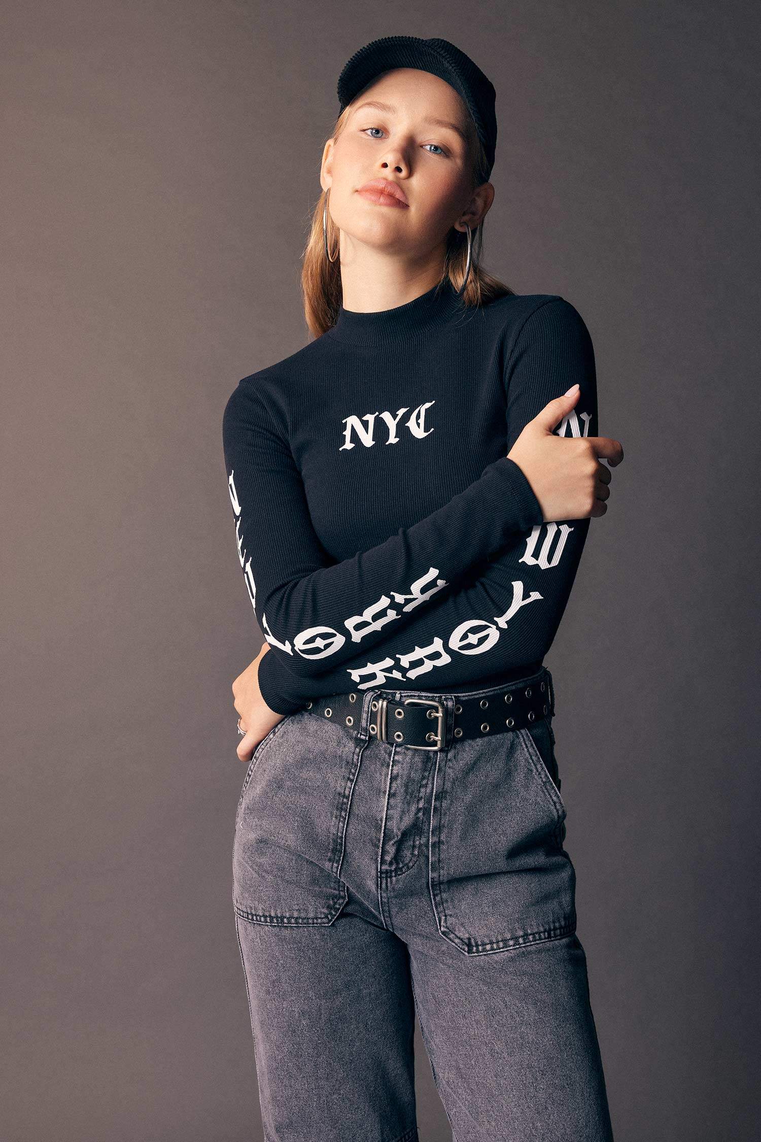 Coool ұзартылған жаға слоган тоқылған Ұзын жеңді футболка