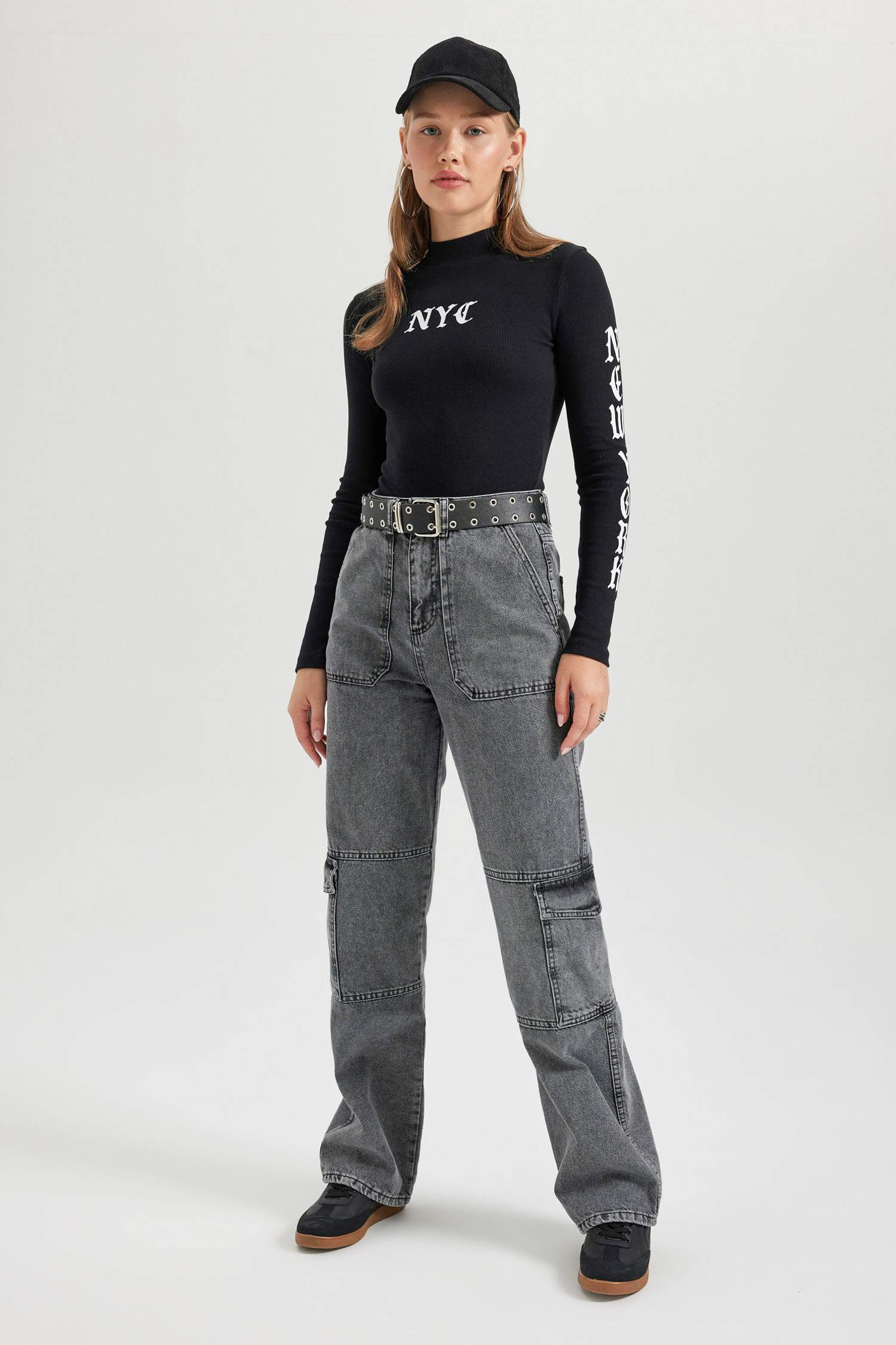 Coool ұзартылған жаға слоган тоқылған Ұзын жеңді футболка