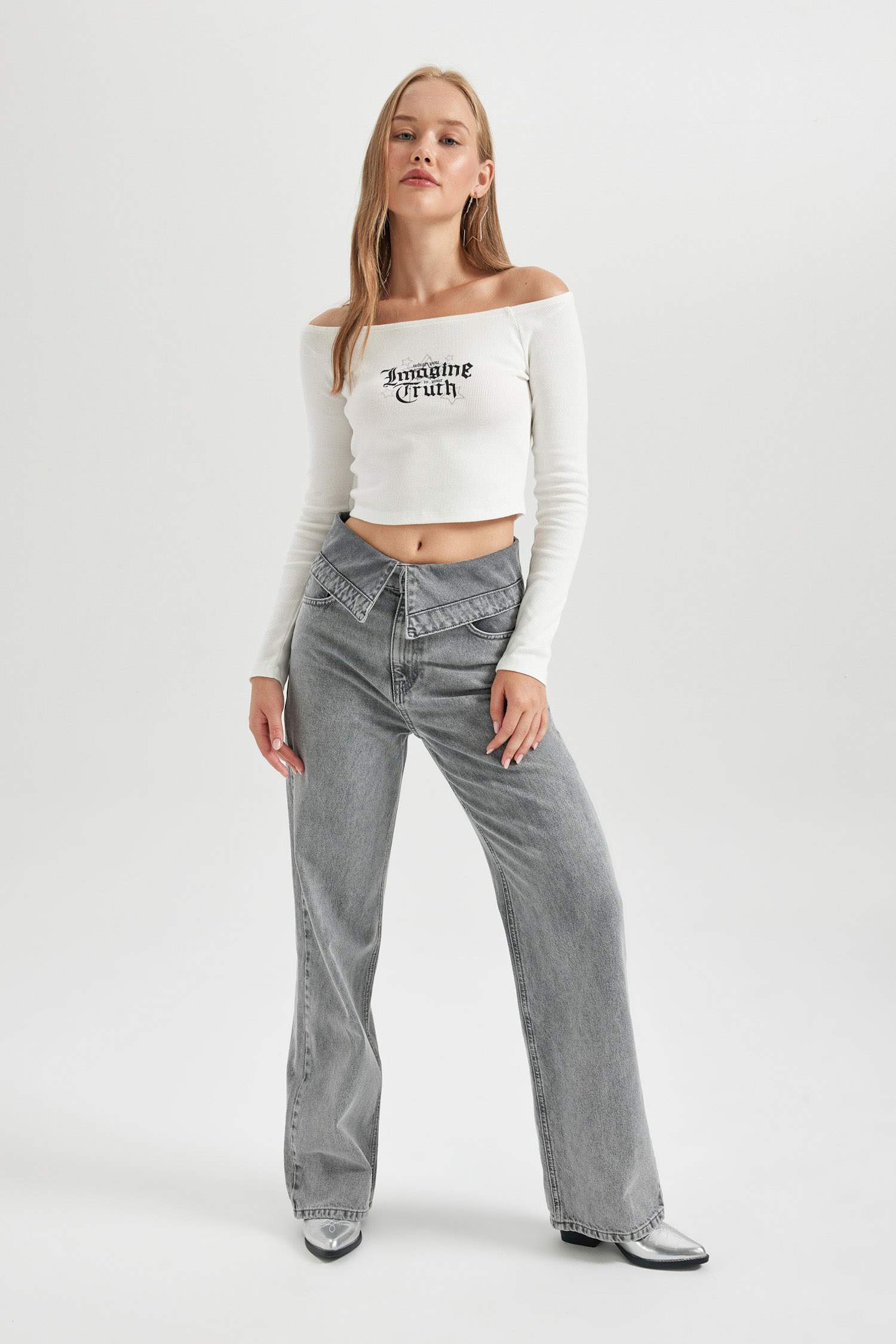 Coool Fitted Açık Omuz Fitilli Kaşkorse Uzun Kollu Tişört