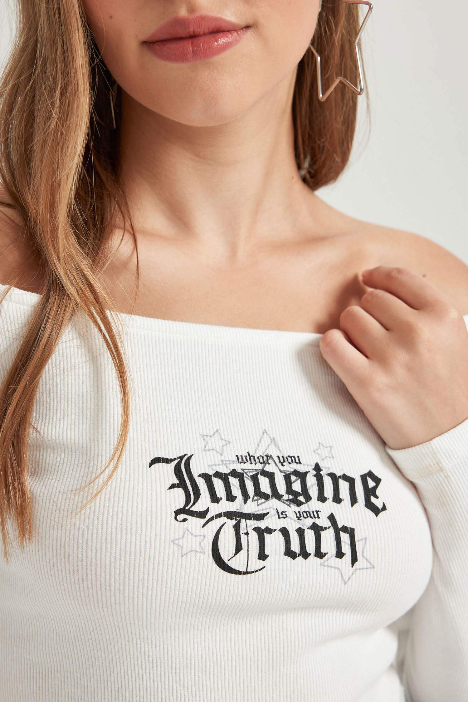 Coool Fitted Açık Omuz Fitilli Kaşkorse Uzun Kollu Tişört