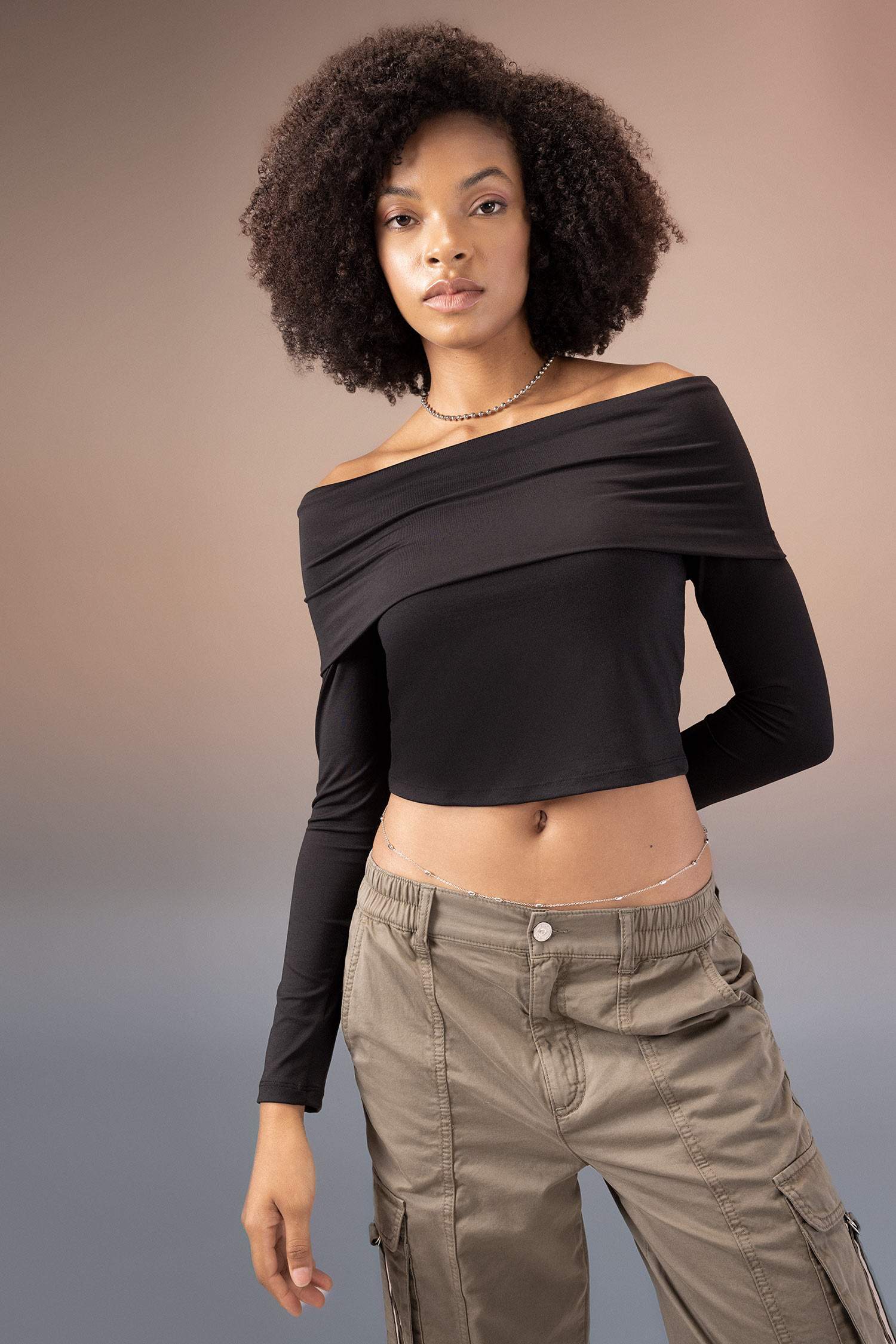 Slim Fit Off Shoulder Long Sleeve T-Shirt