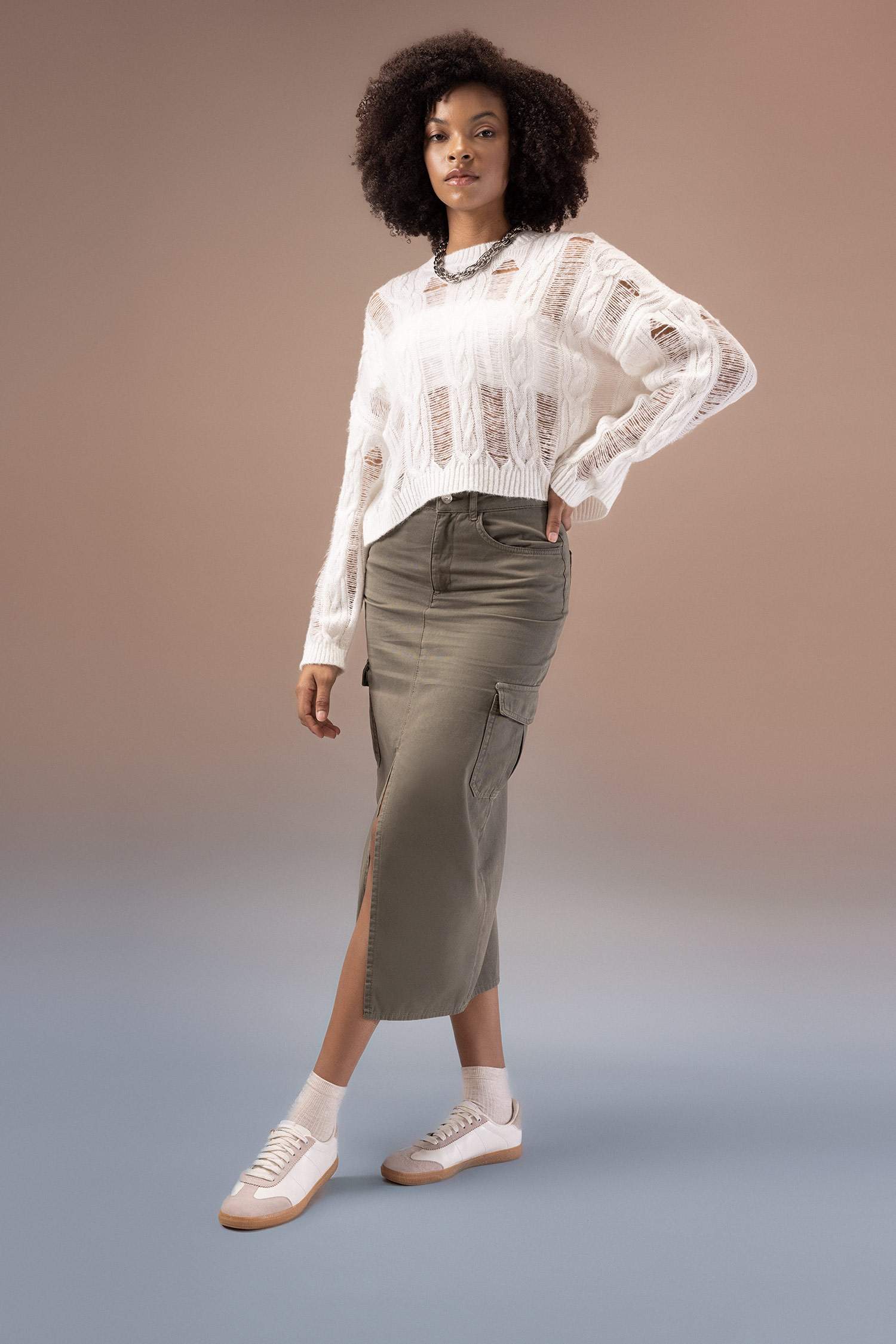 Cargo Fit Gabardine Maxi Skirt