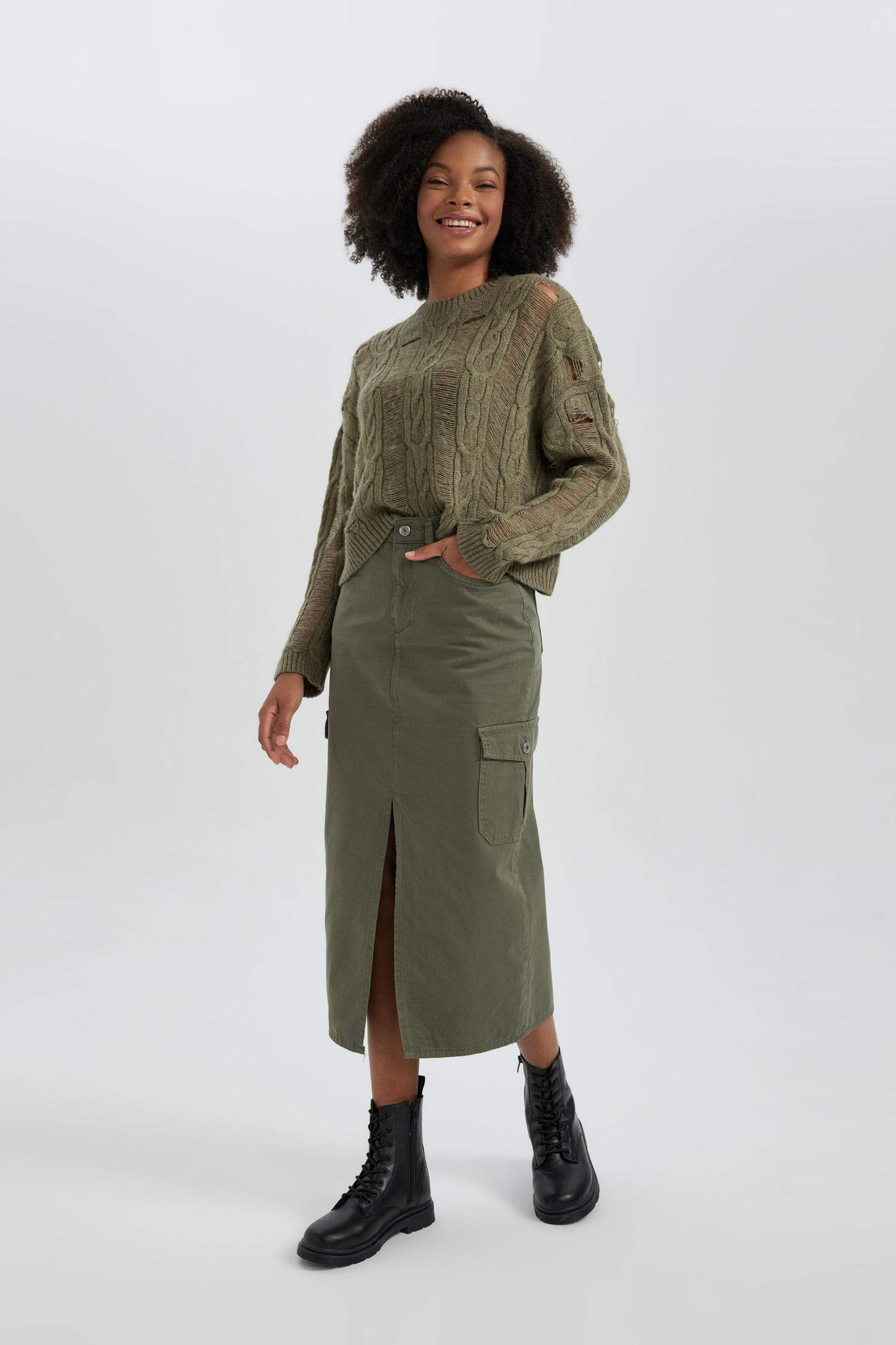 Cargo Fit Gabardine Maxi Skirt