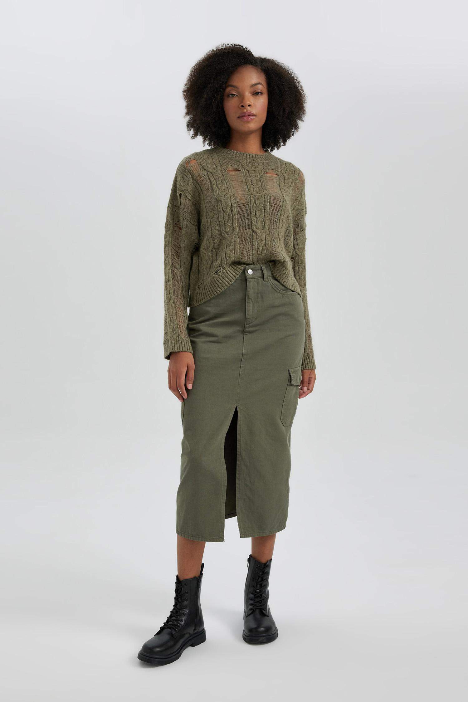Cargo Fit Gabardine Maxi Skirt
