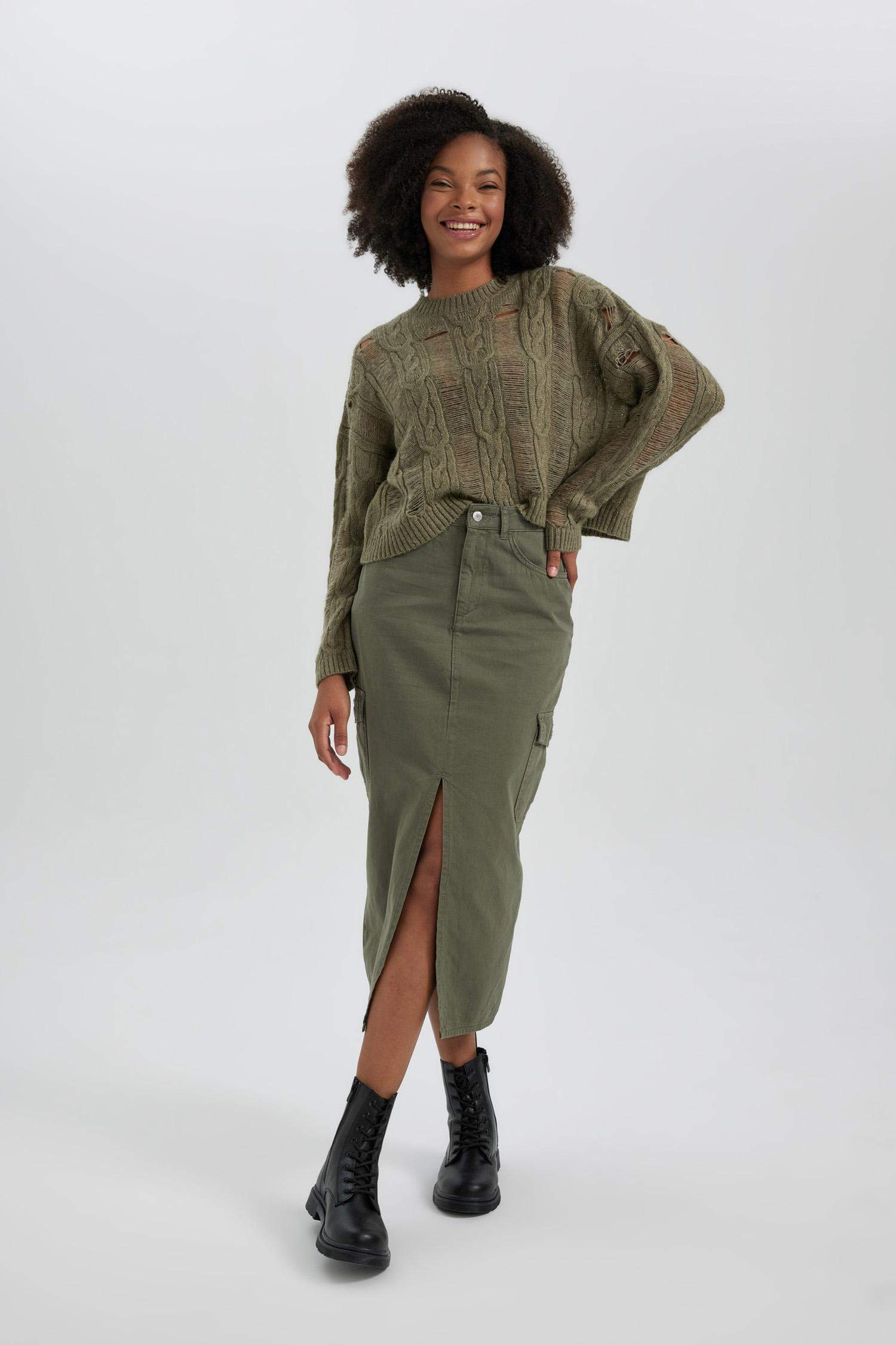 Cargo Fit Gabardine Maxi Skirt