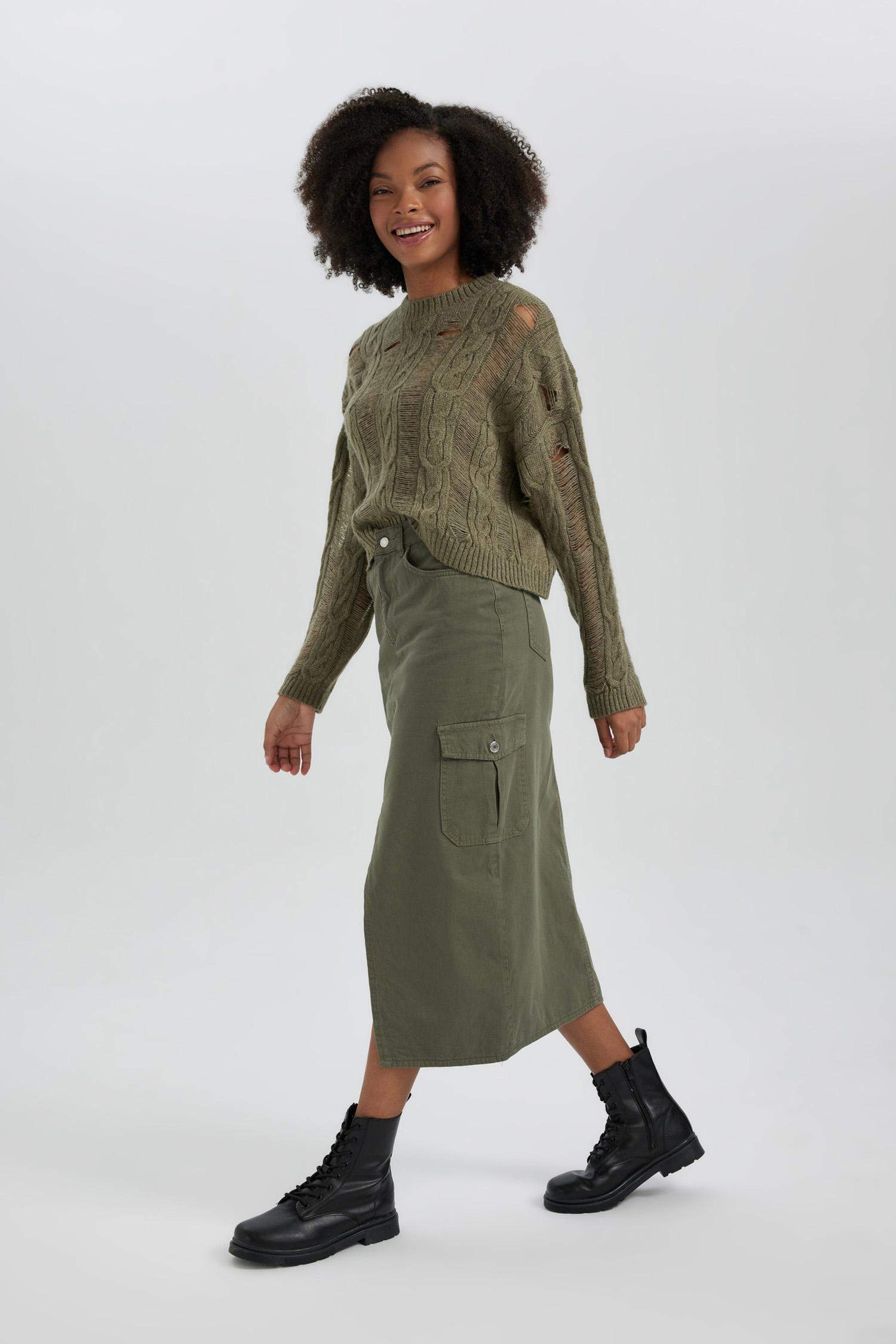 Cargo Fit Gabardine Maxi Skirt