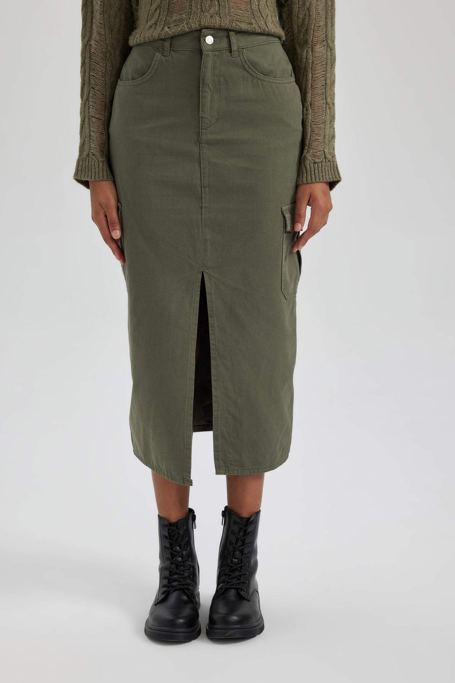 Cargo Fit Gabardine Maxi Skirt