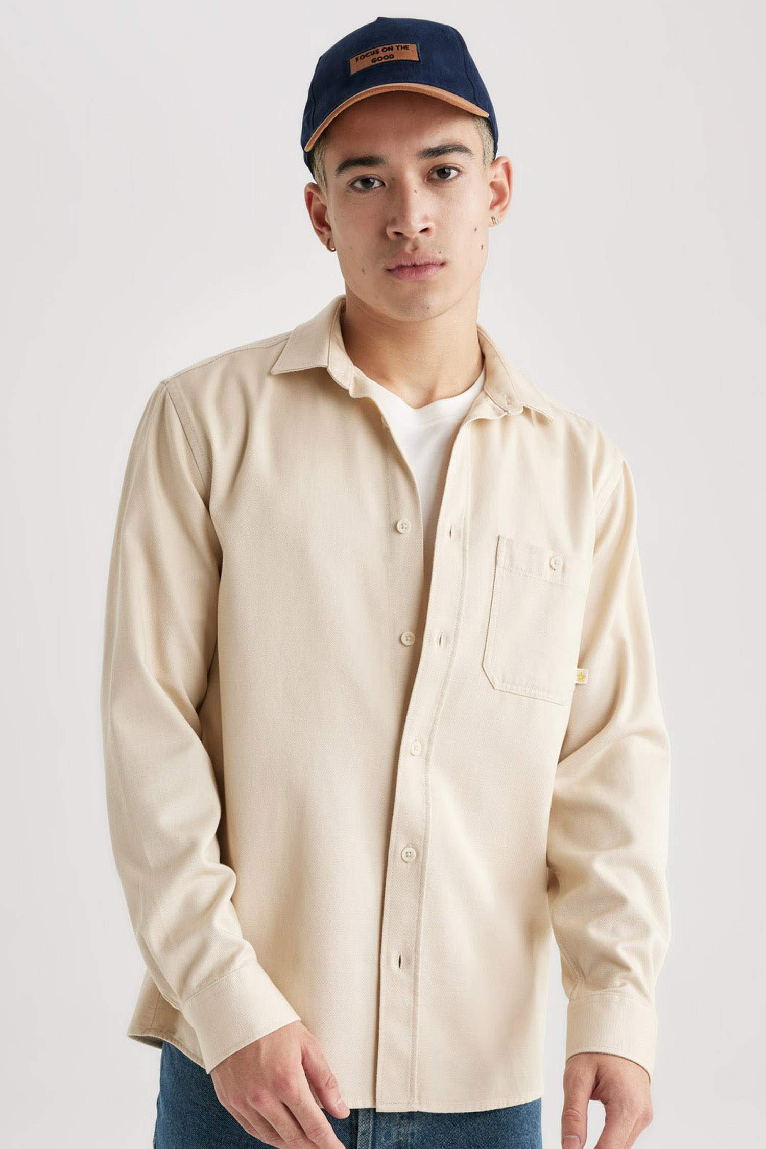 Regular Fit Tensel Basic Düz Uzun Kollu Gömlek