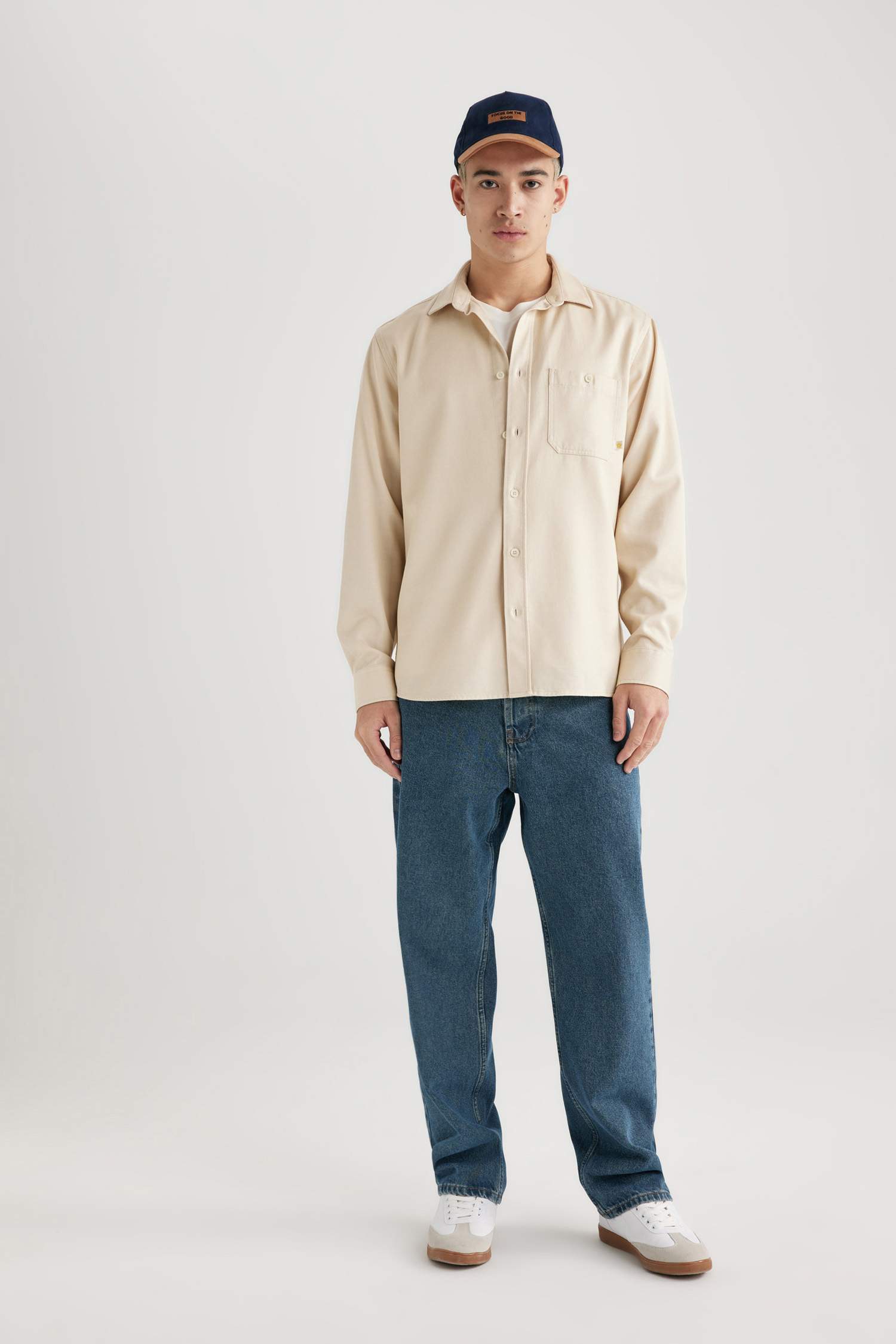 Regular Fit Tensel Basic Düz Uzun Kollu Gömlek