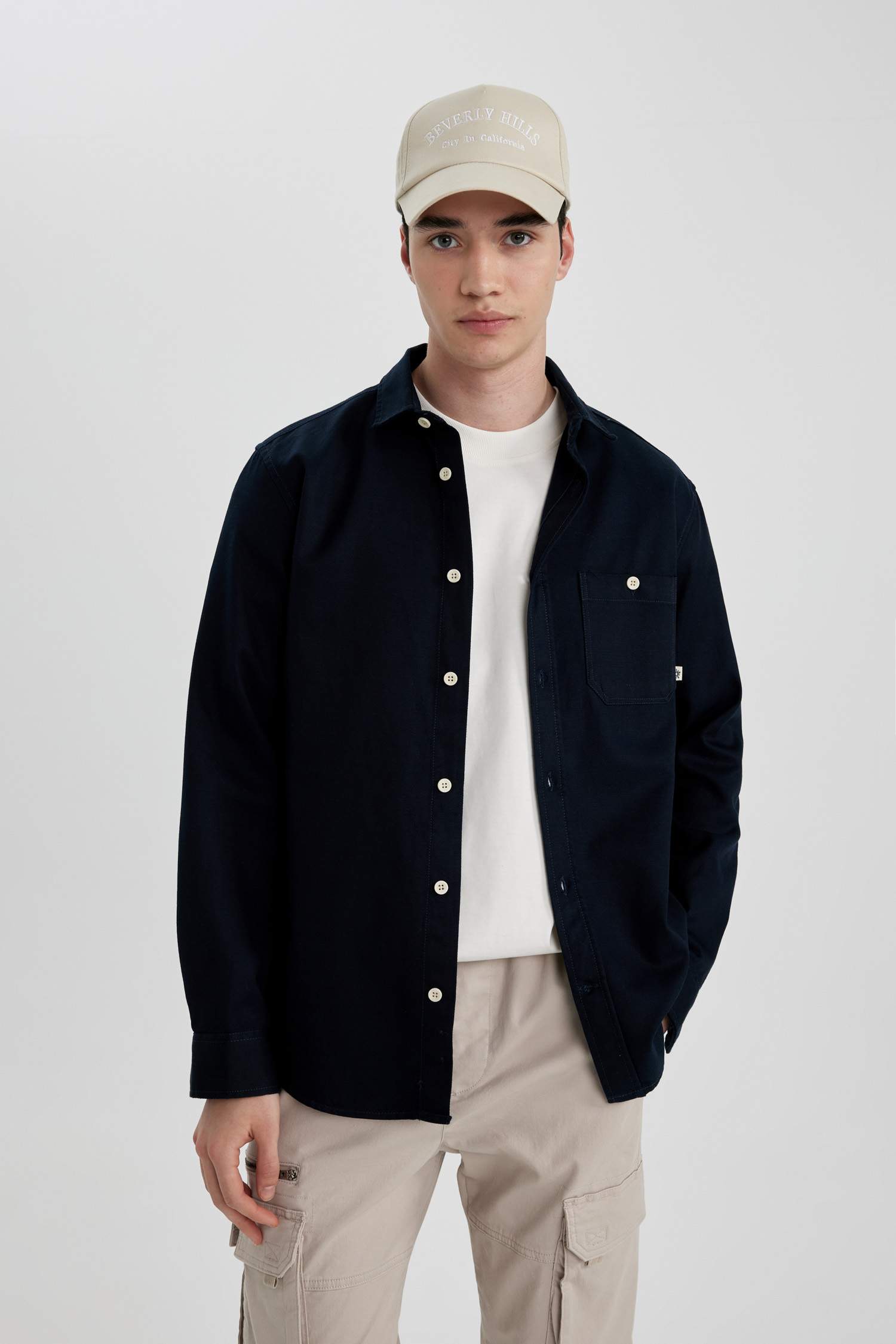 Regular Fit Tensel Basic Düz Uzun Kollu Gömlek