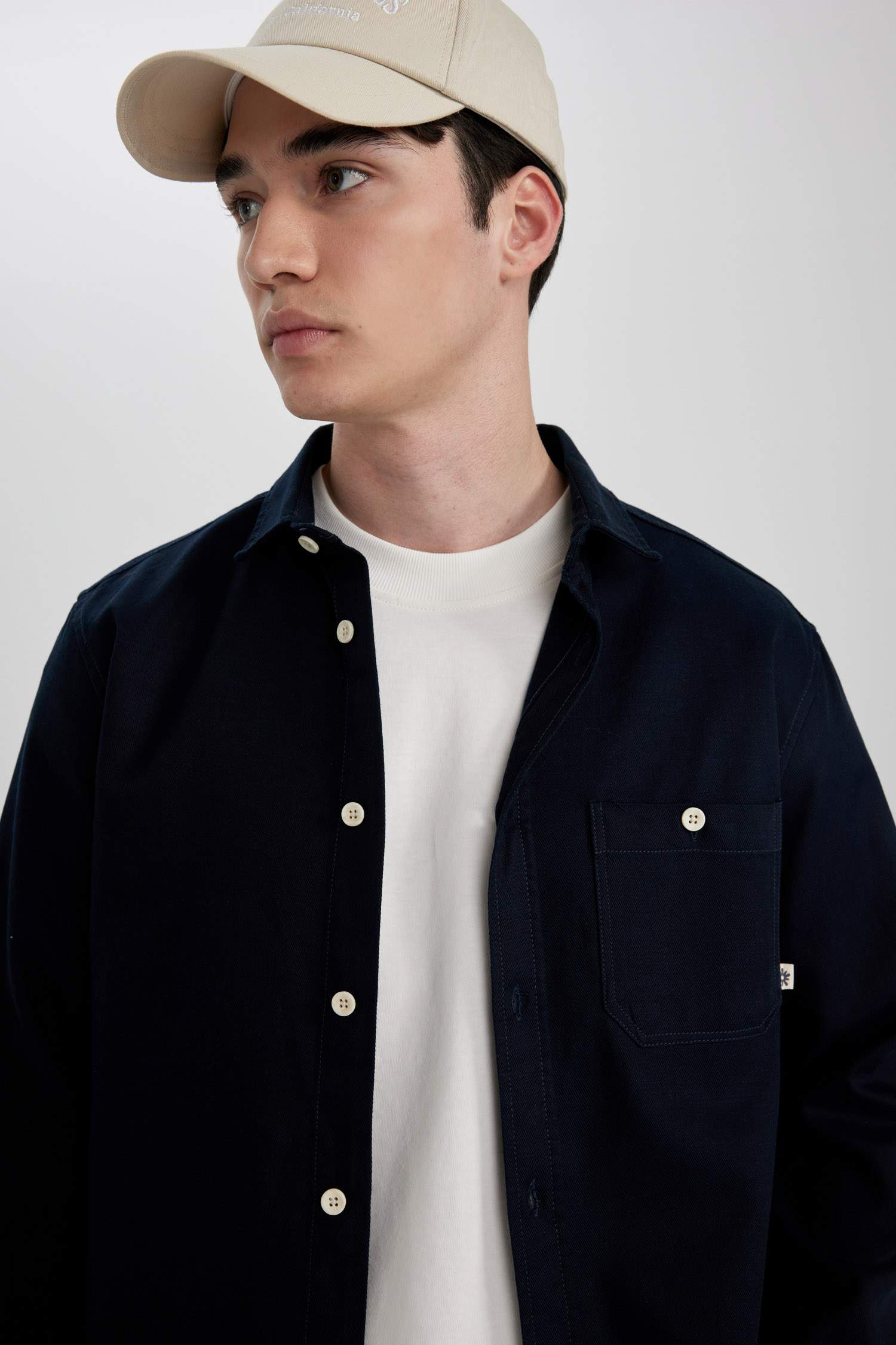 Regular Fit Tensel Basic Düz Uzun Kollu Gömlek