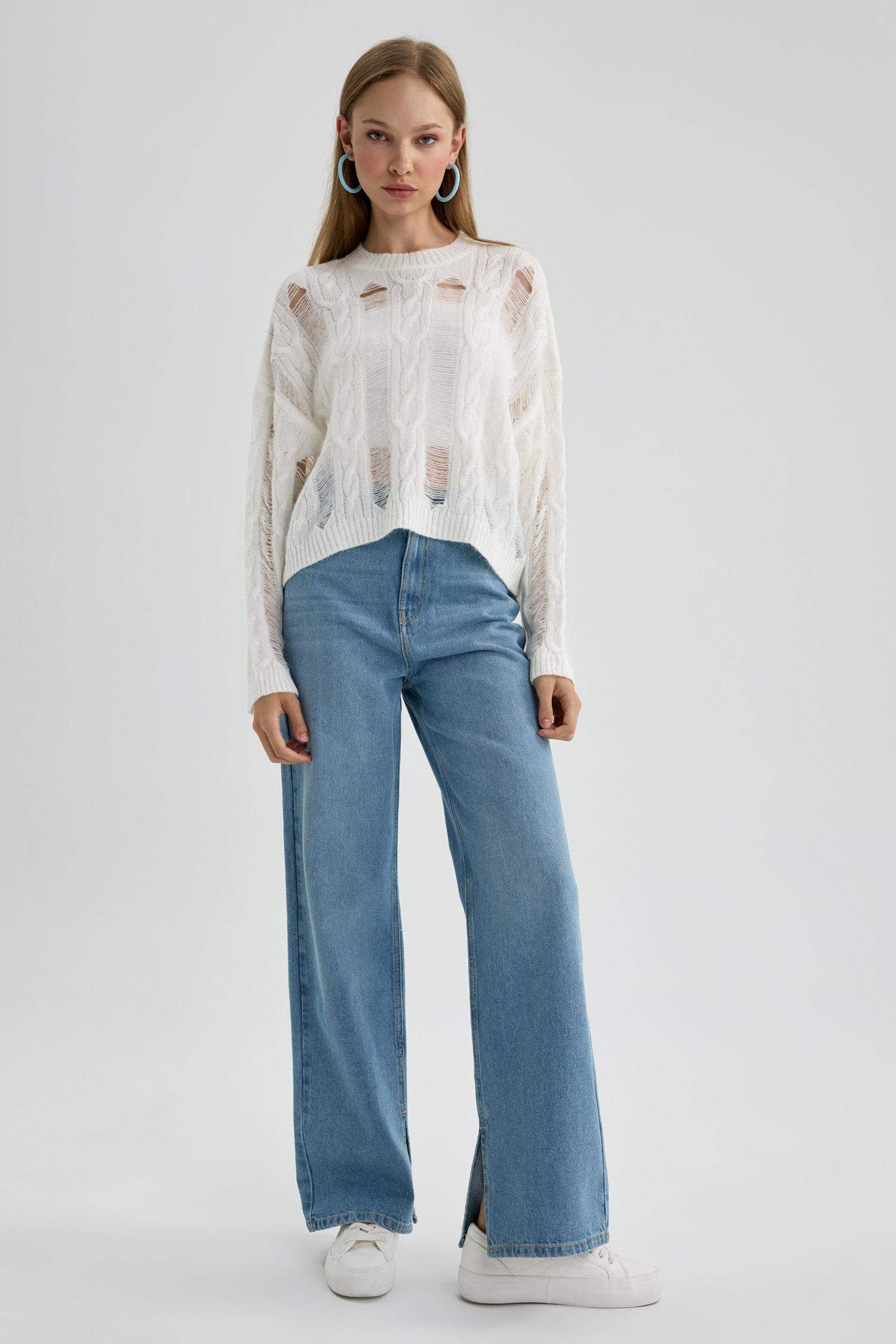 Crew Neck Openwork Pullover