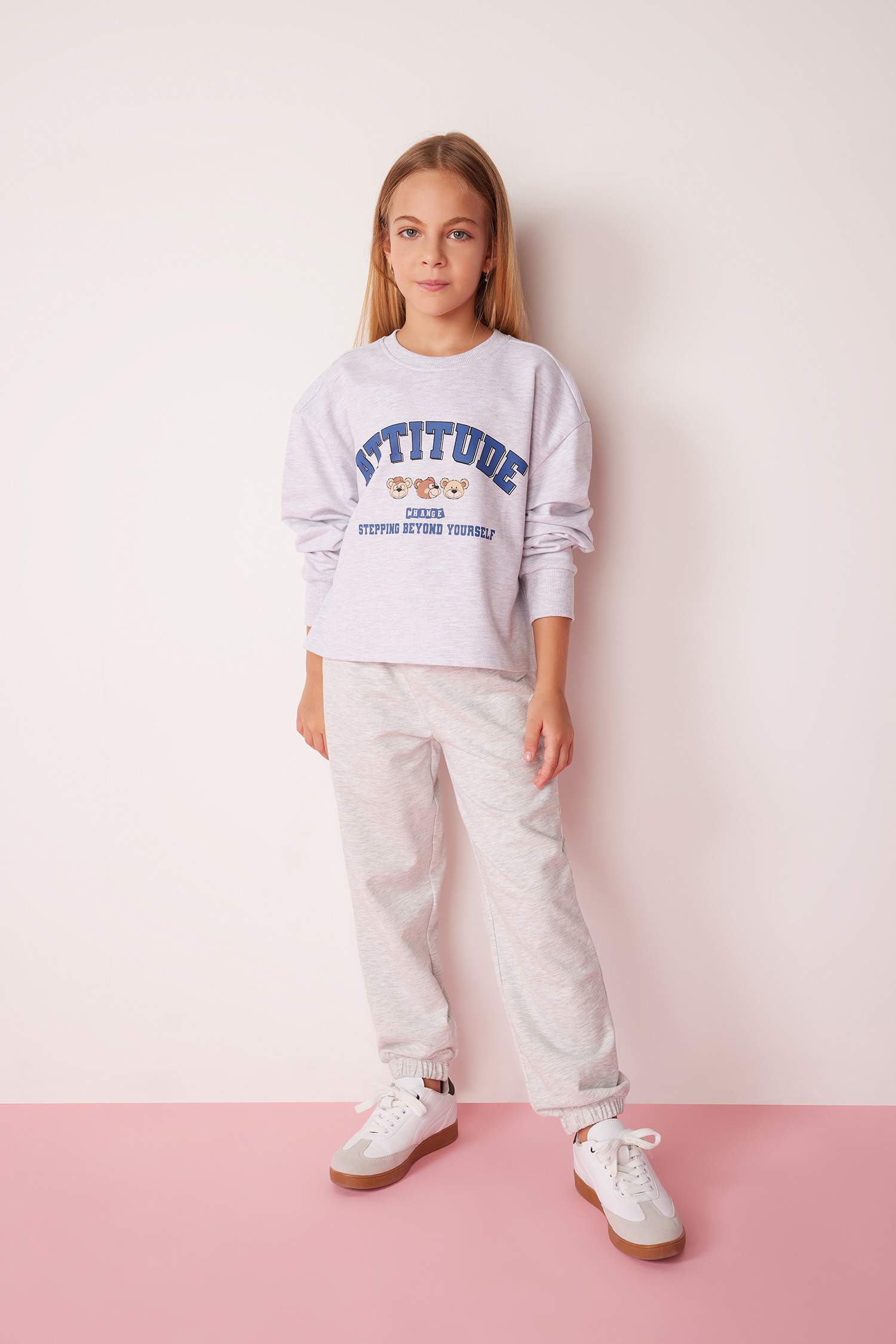 Kız Çocuk Crop Bisiklet Yaka Sweatshirt