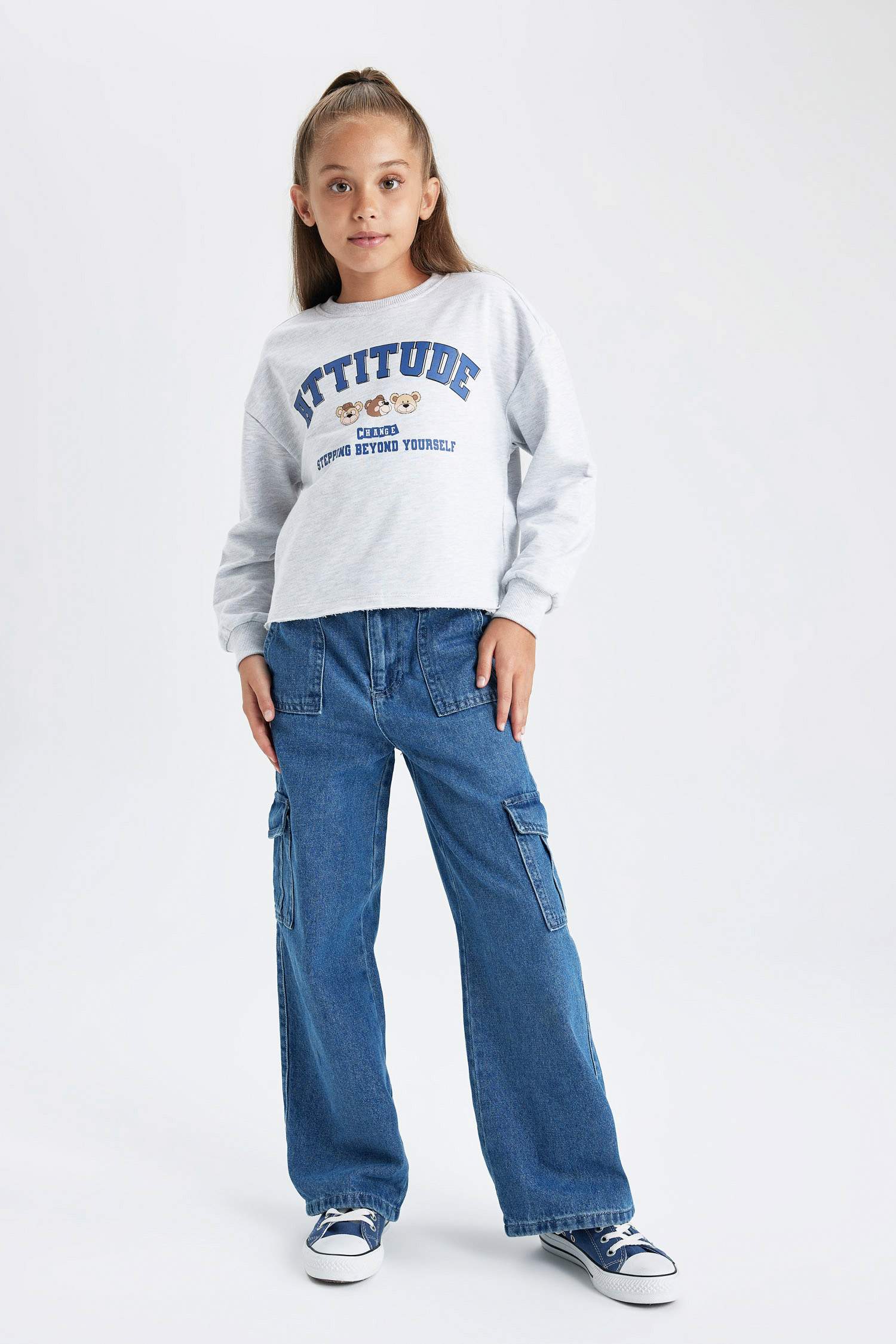 Kız Çocuk Crop Bisiklet Yaka Sweatshirt