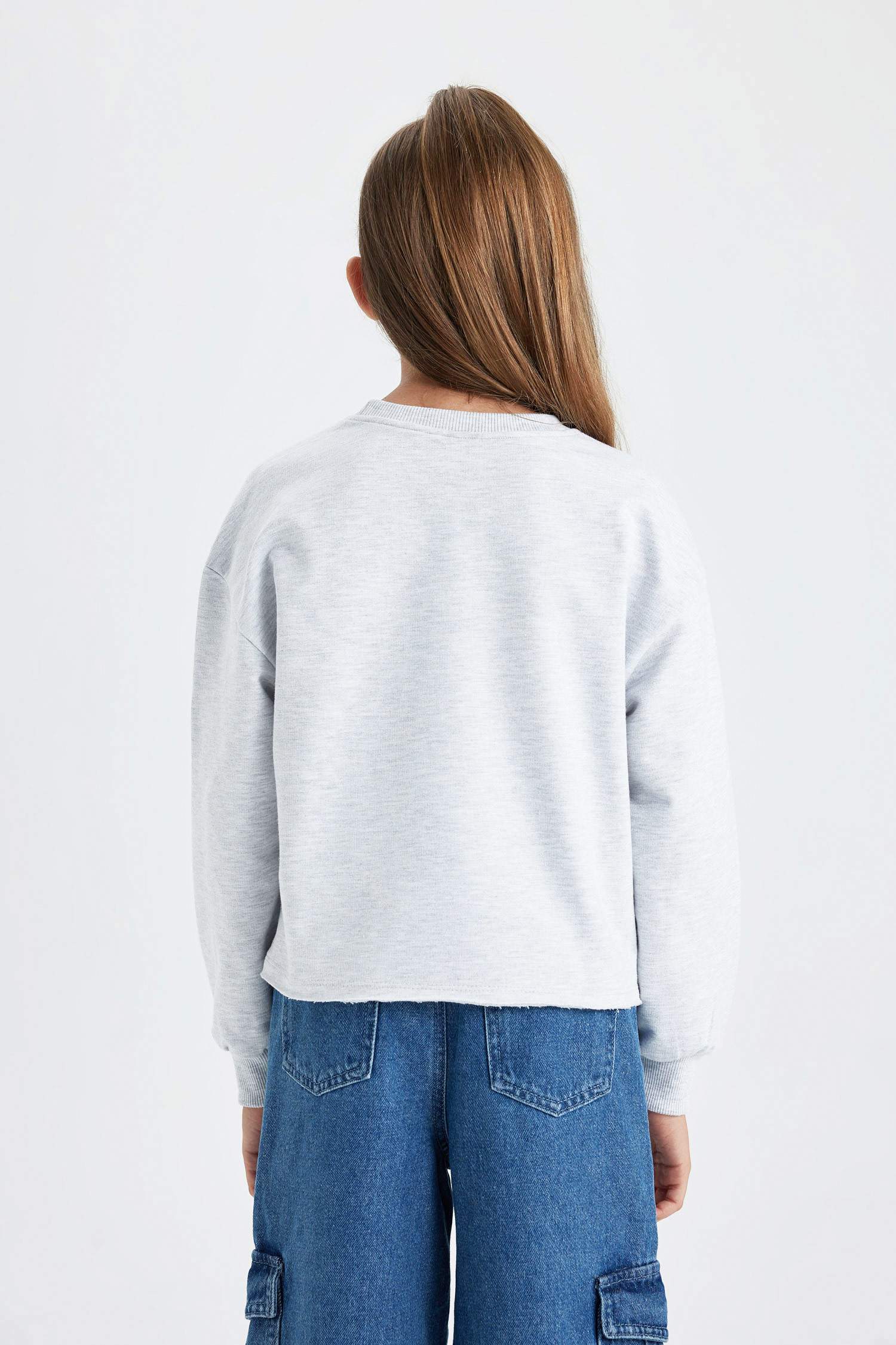 Kız Çocuk Crop Bisiklet Yaka Sweatshirt