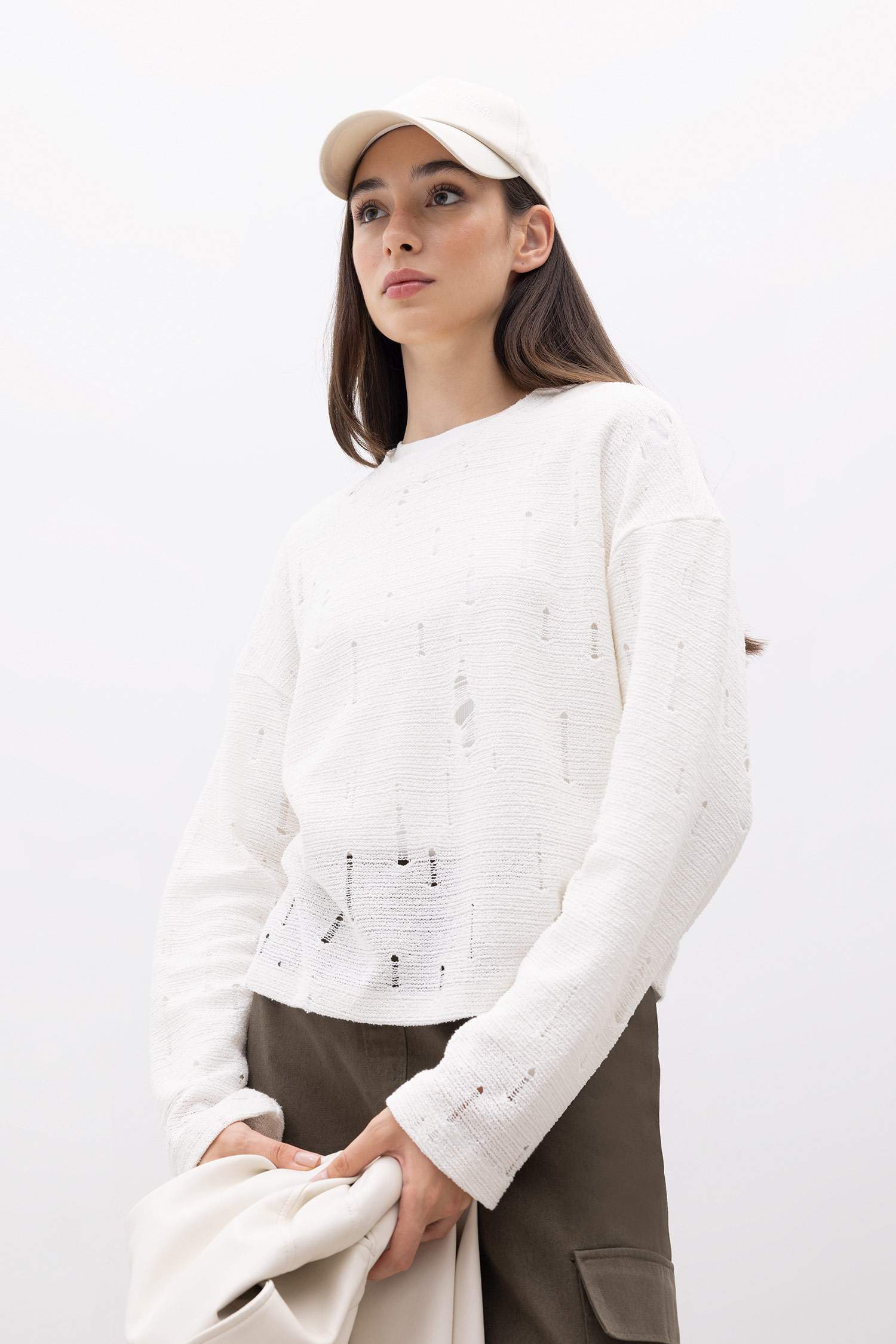 Kroşe Fit Bisiklet Yaka Uzun Kollu  Kroşe Tişört Tunik