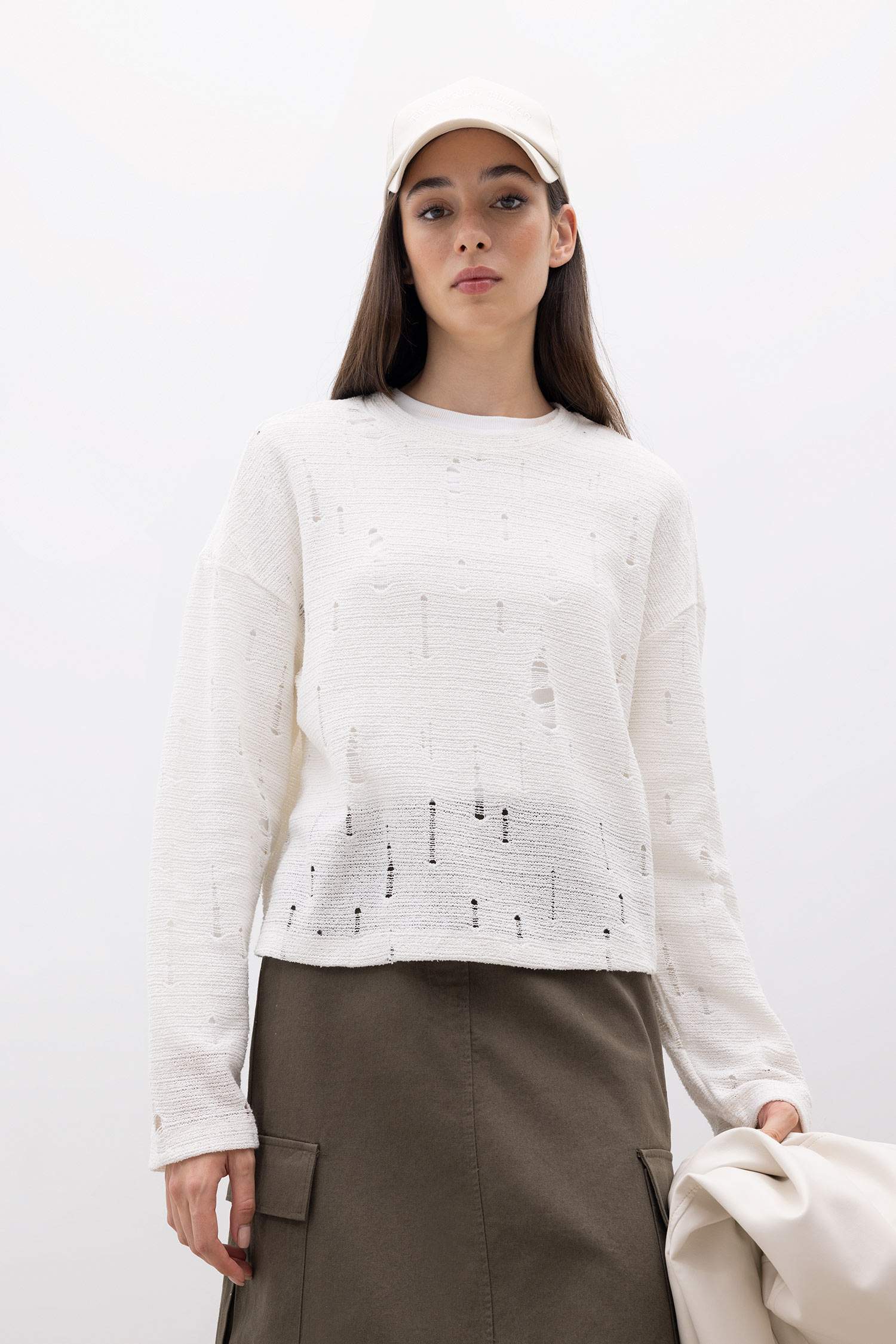 Kroşe Fit Bisiklet Yaka Uzun Kollu  Kroşe Tişört Tunik