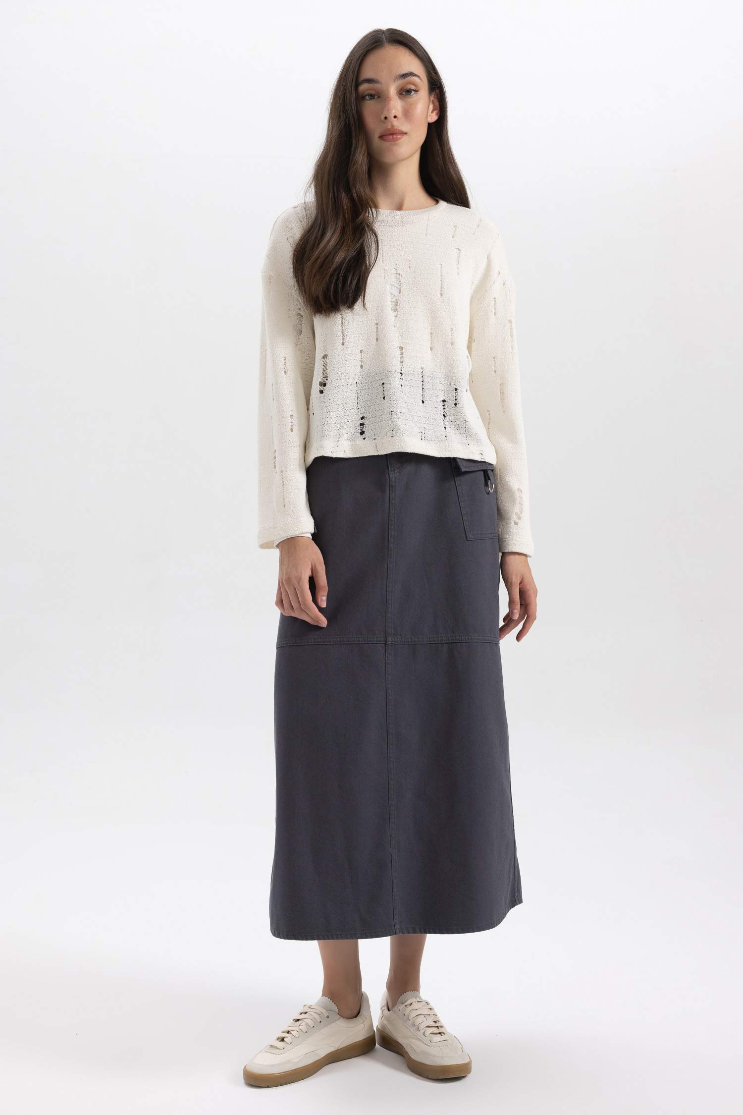 Kroşe Fit Bisiklet Yaka Uzun Kollu  Kroşe Tişört Tunik