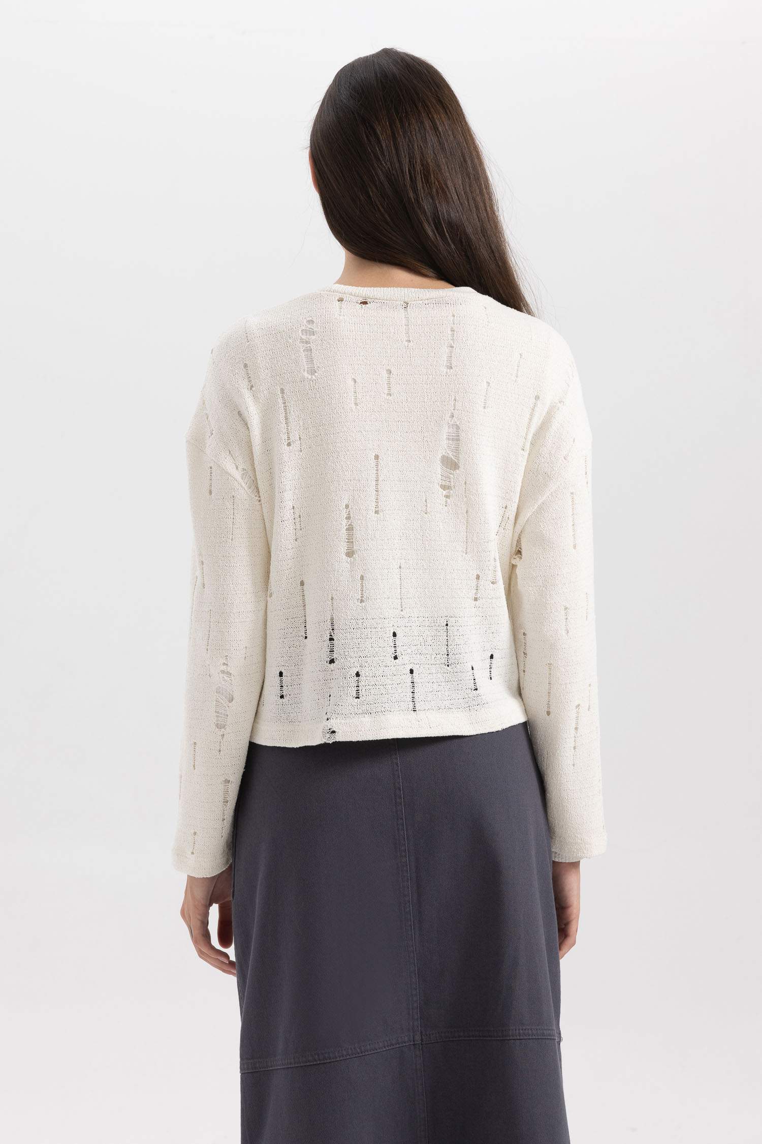 Kroşe Fit Bisiklet Yaka Uzun Kollu  Kroşe Tişört Tunik