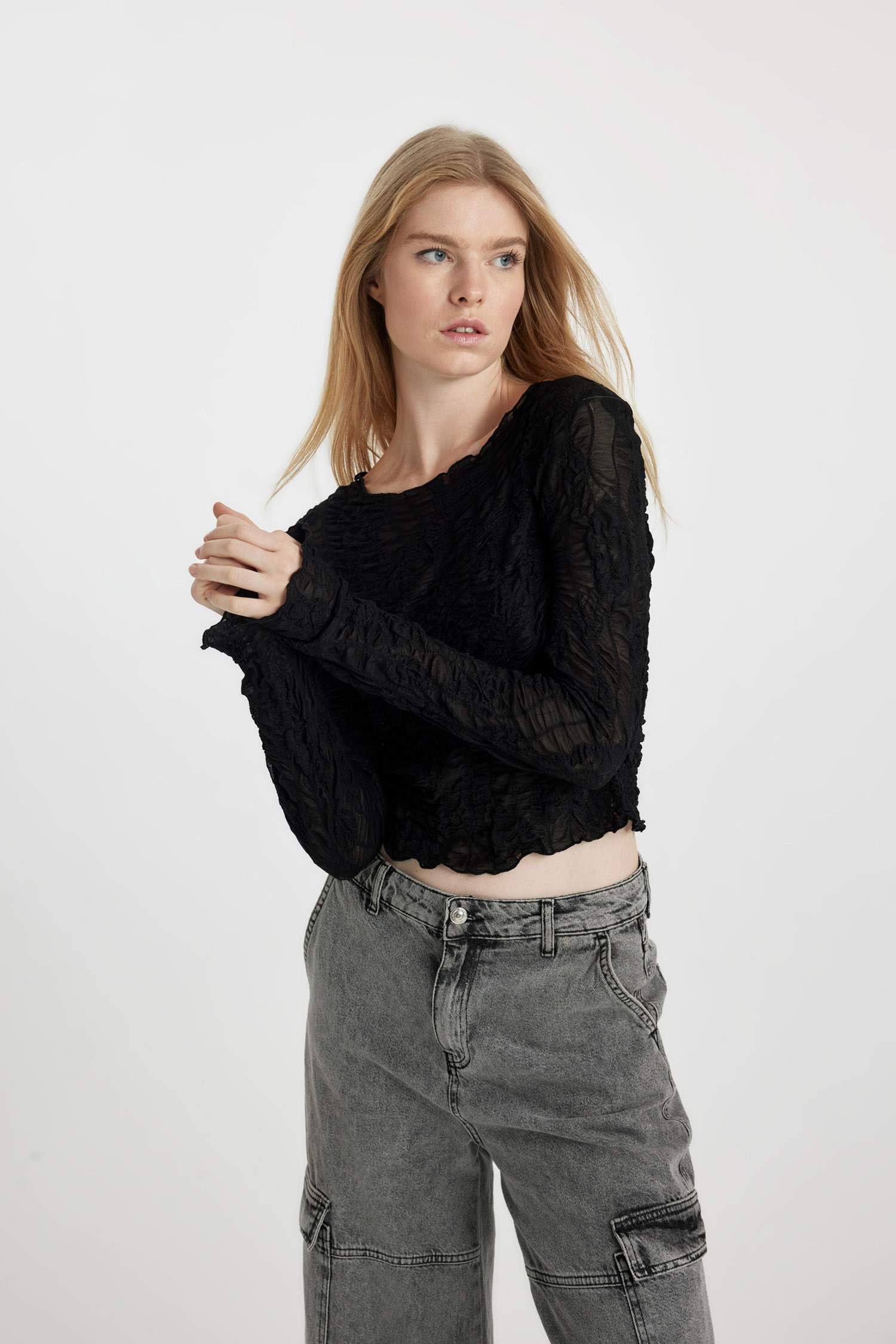 Coool Fitted Tül Uzun Kollu Tişört