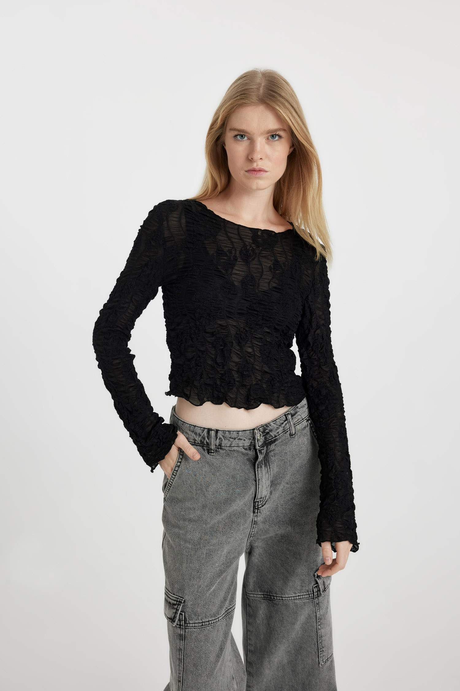 Coool Fitted Tül Uzun Kollu Tişört