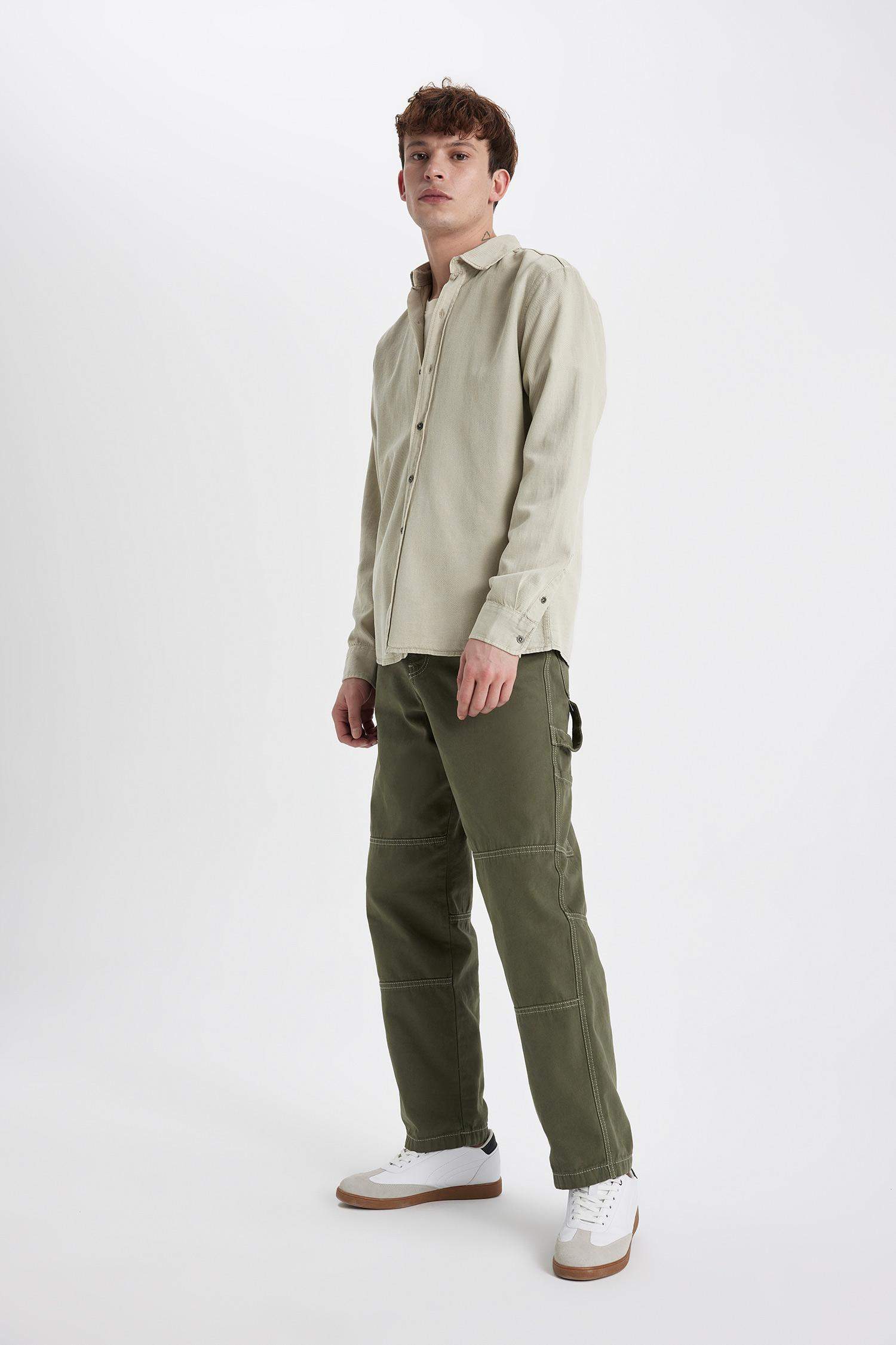 Khaki Man Baggy Fit Regular Hem Gabardine Trousers 2942802 | DeFacto