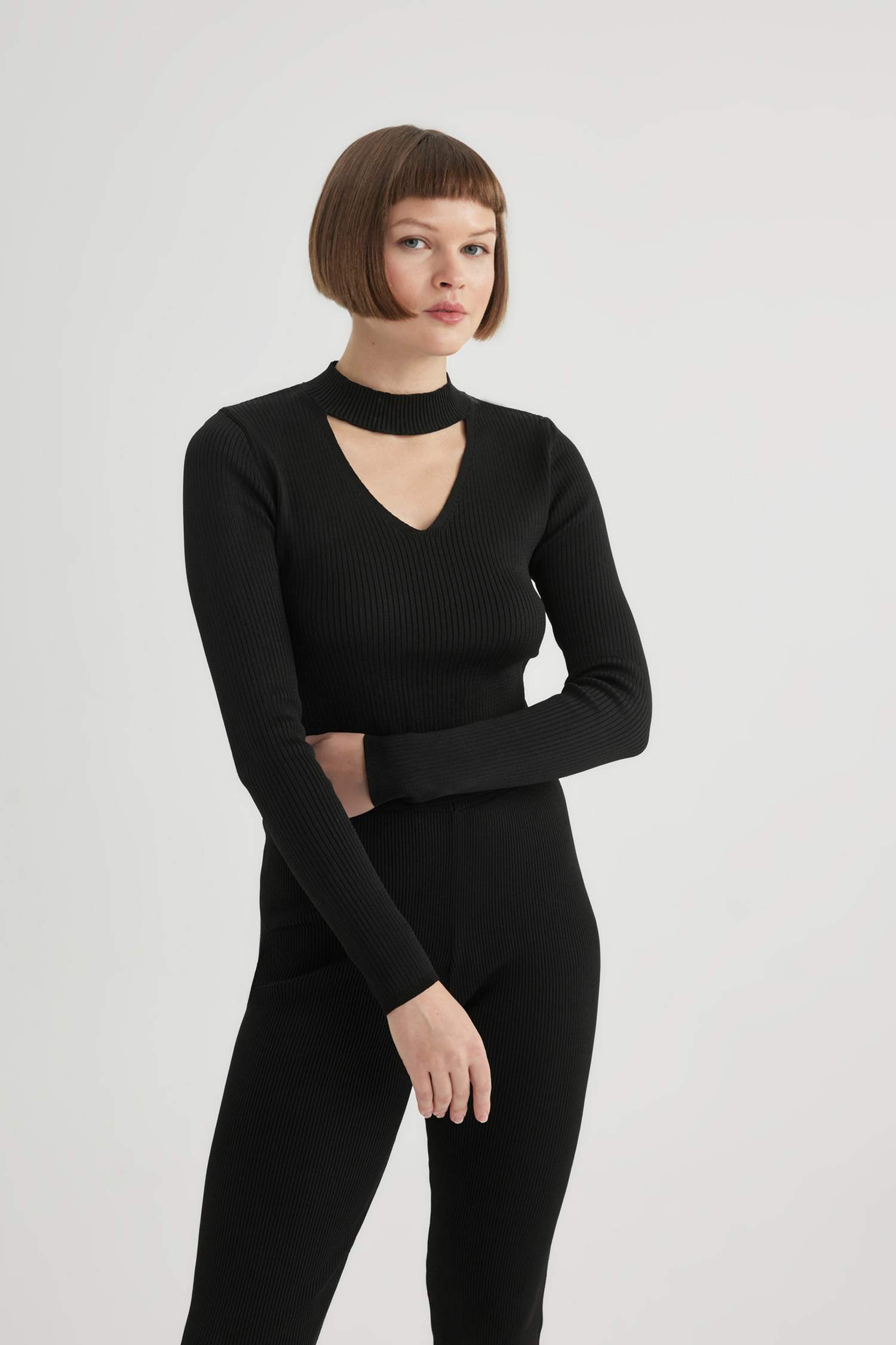 Fitted Choker Yaka Triko Kazak