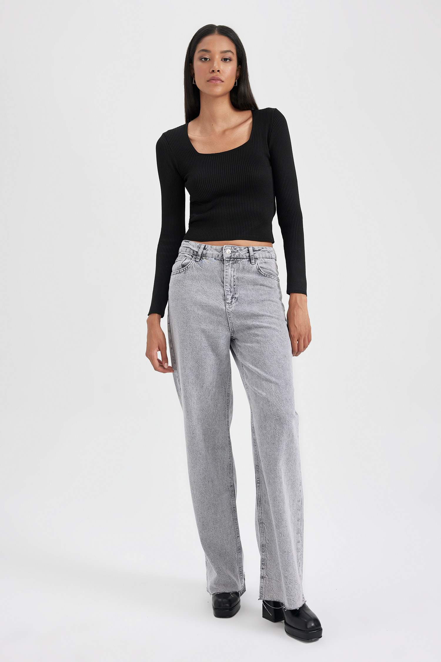 ұзын бұлшықет пішімі шаршы ойық қабырға Пулловер