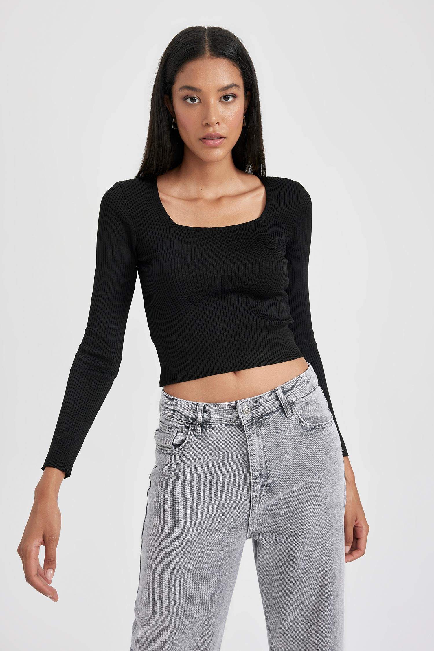 ұзын бұлшықет пішімі шаршы ойық қабырға Пулловер