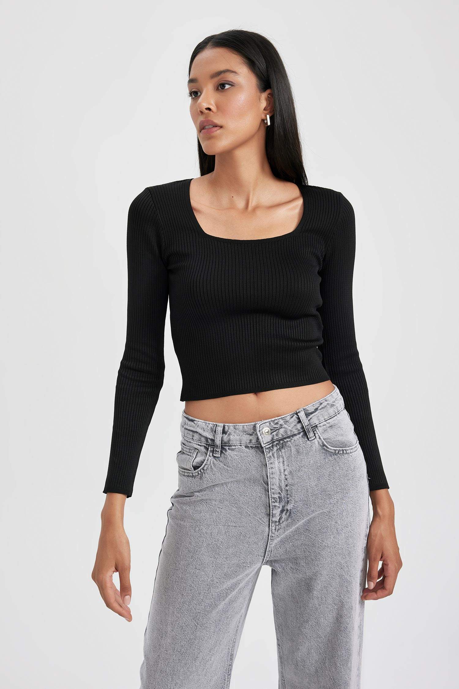 ұзын бұлшықет пішімі шаршы ойық қабырға Пулловер