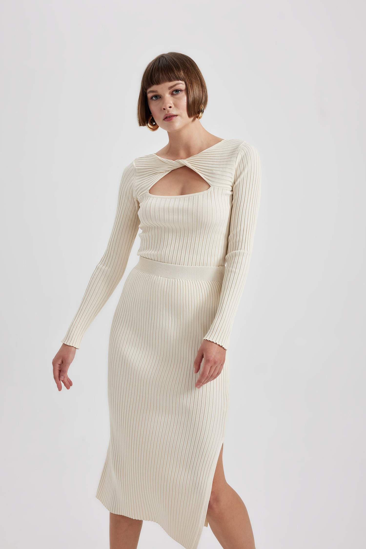 Fitted Çapraz Yaka Ribana Triko Kazak