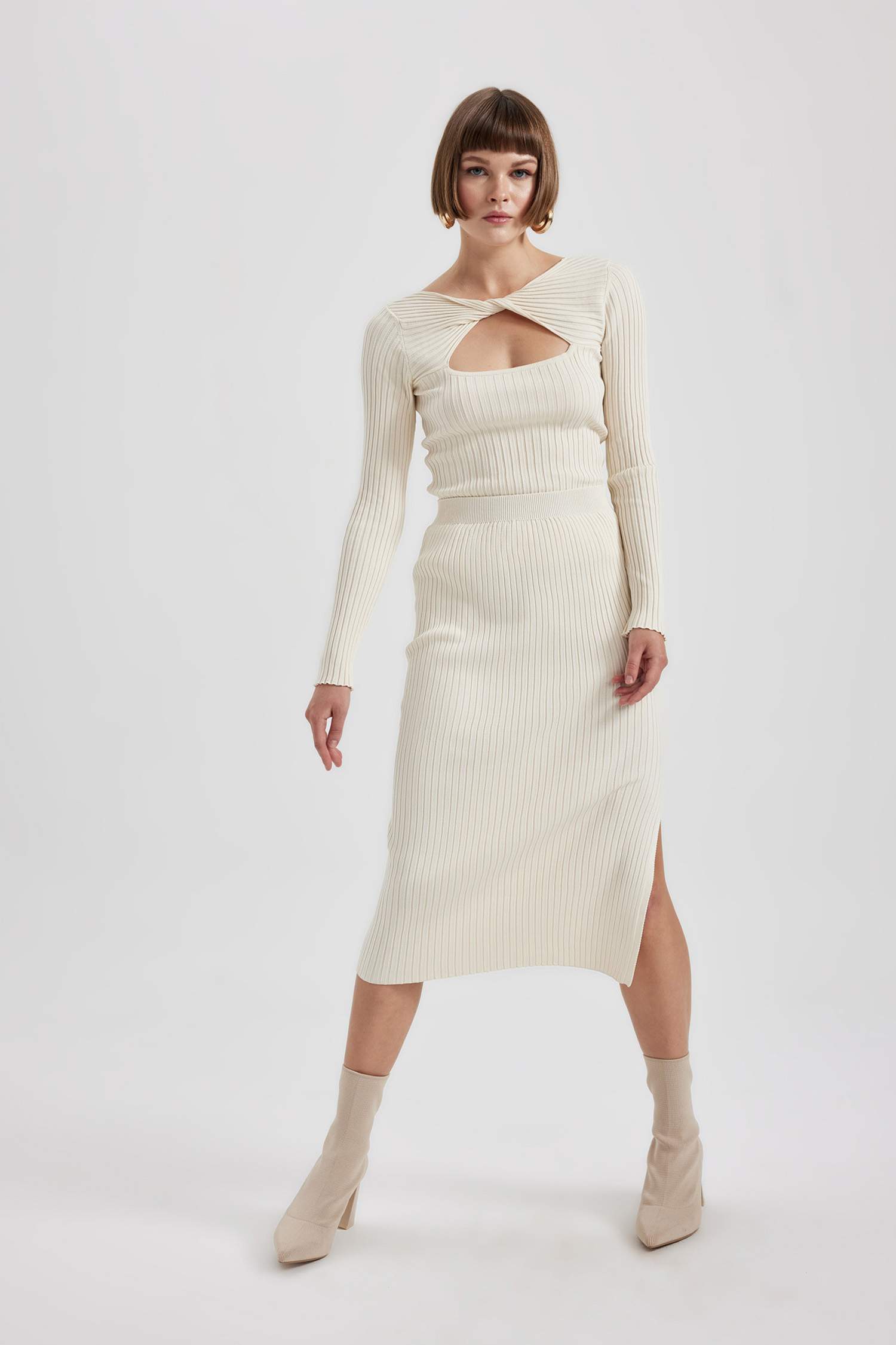 Fitted Çapraz Yaka Ribana Triko Kazak