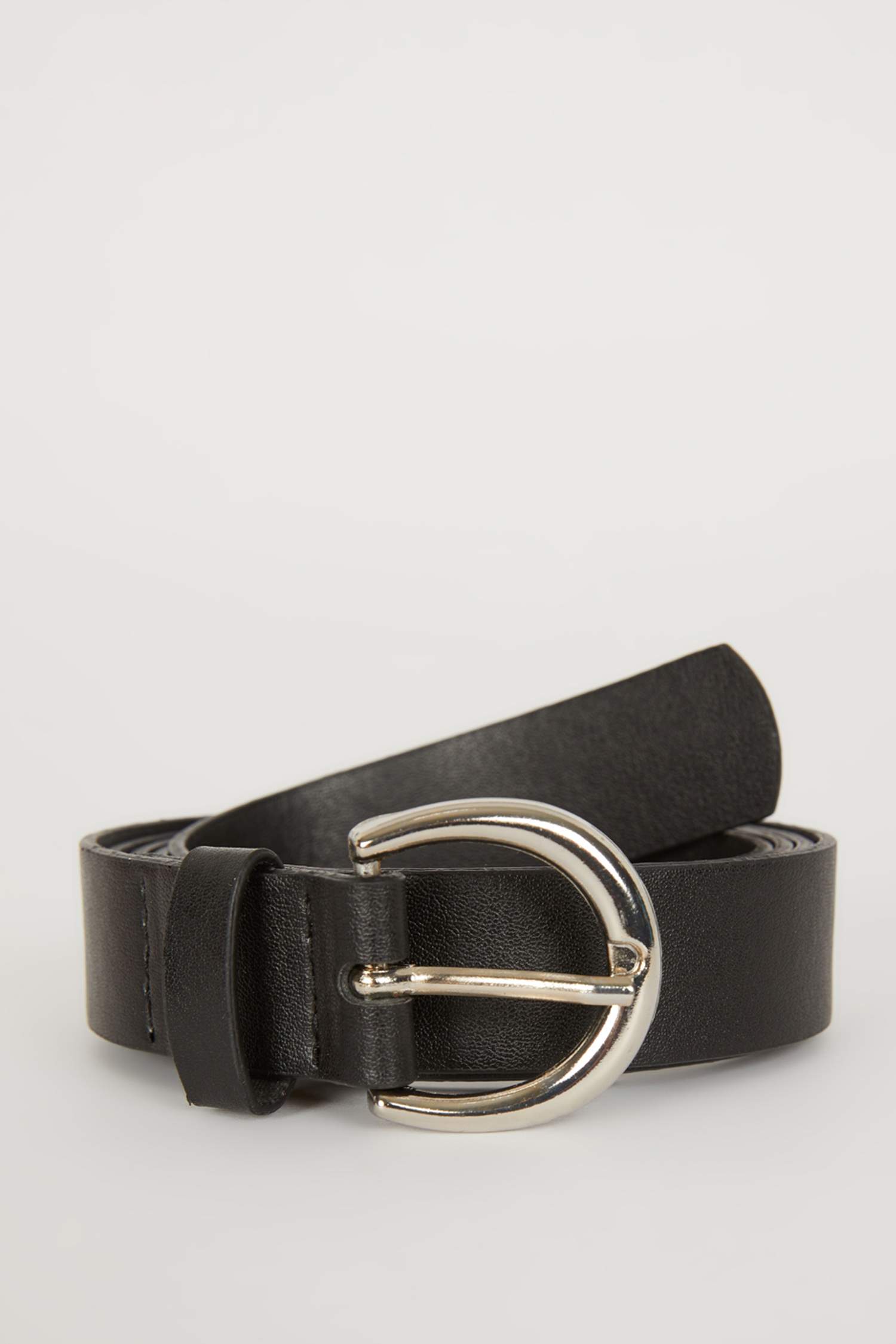 Woman Oval Buckle Faux Leather Denim Belt