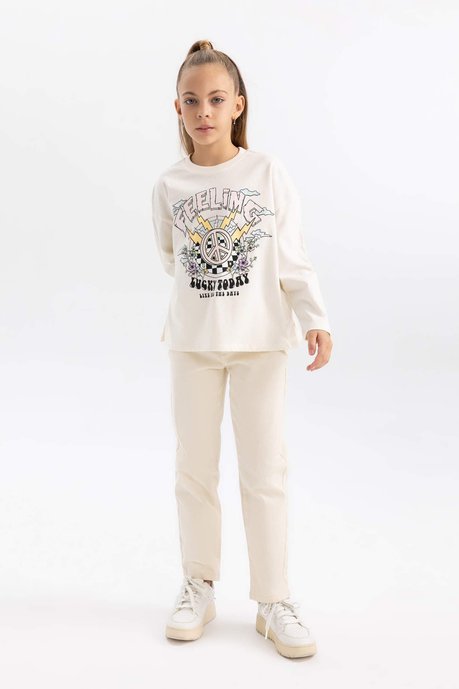 Girl Oversize Fit Crew Neck Combed Cotton T-Shirt