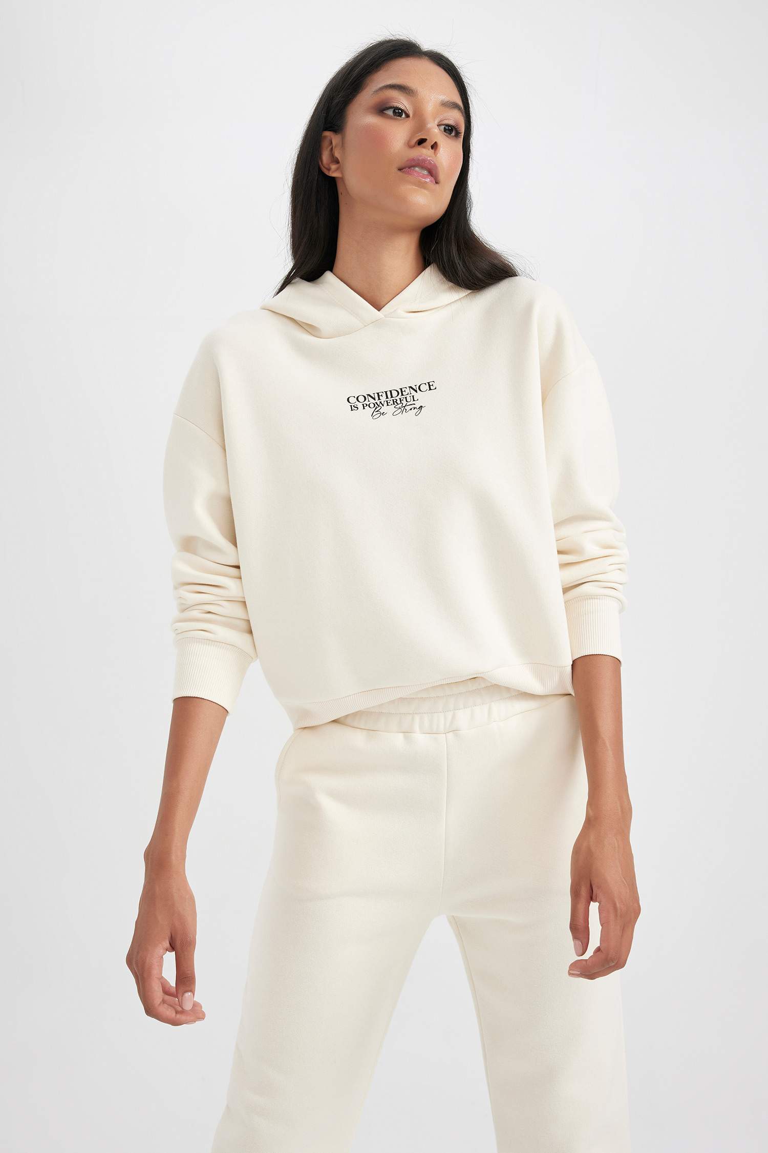 Relax Fit Kapüşonlu Baskılı Kalın Sweatshirt