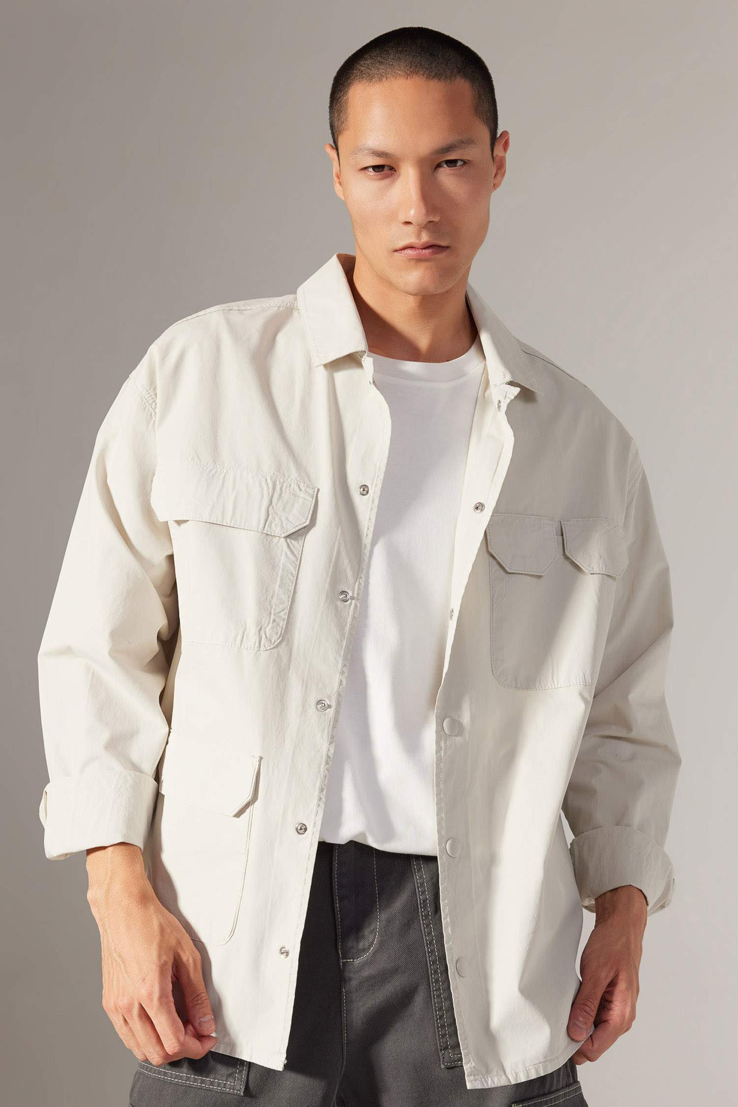 Oversize Fit Cotton Long Sleeve Shirt Jacket