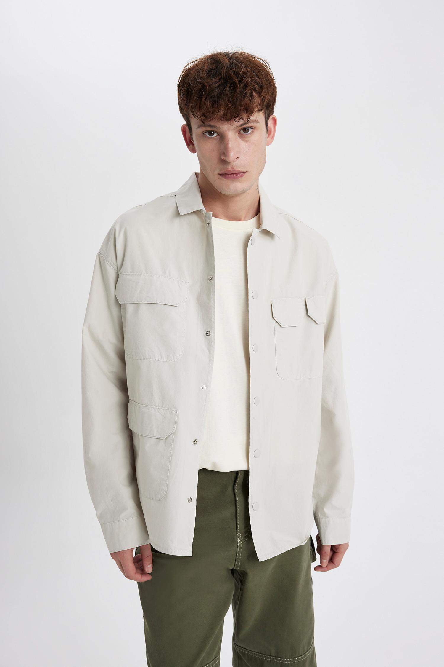 Oversize Fit Cotton Long Sleeve Shirt Jacket