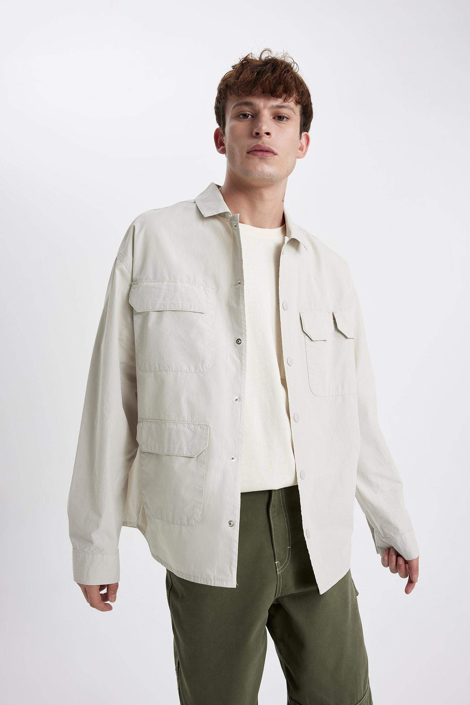 Oversize Fit Cotton Long Sleeve Shirt Jacket