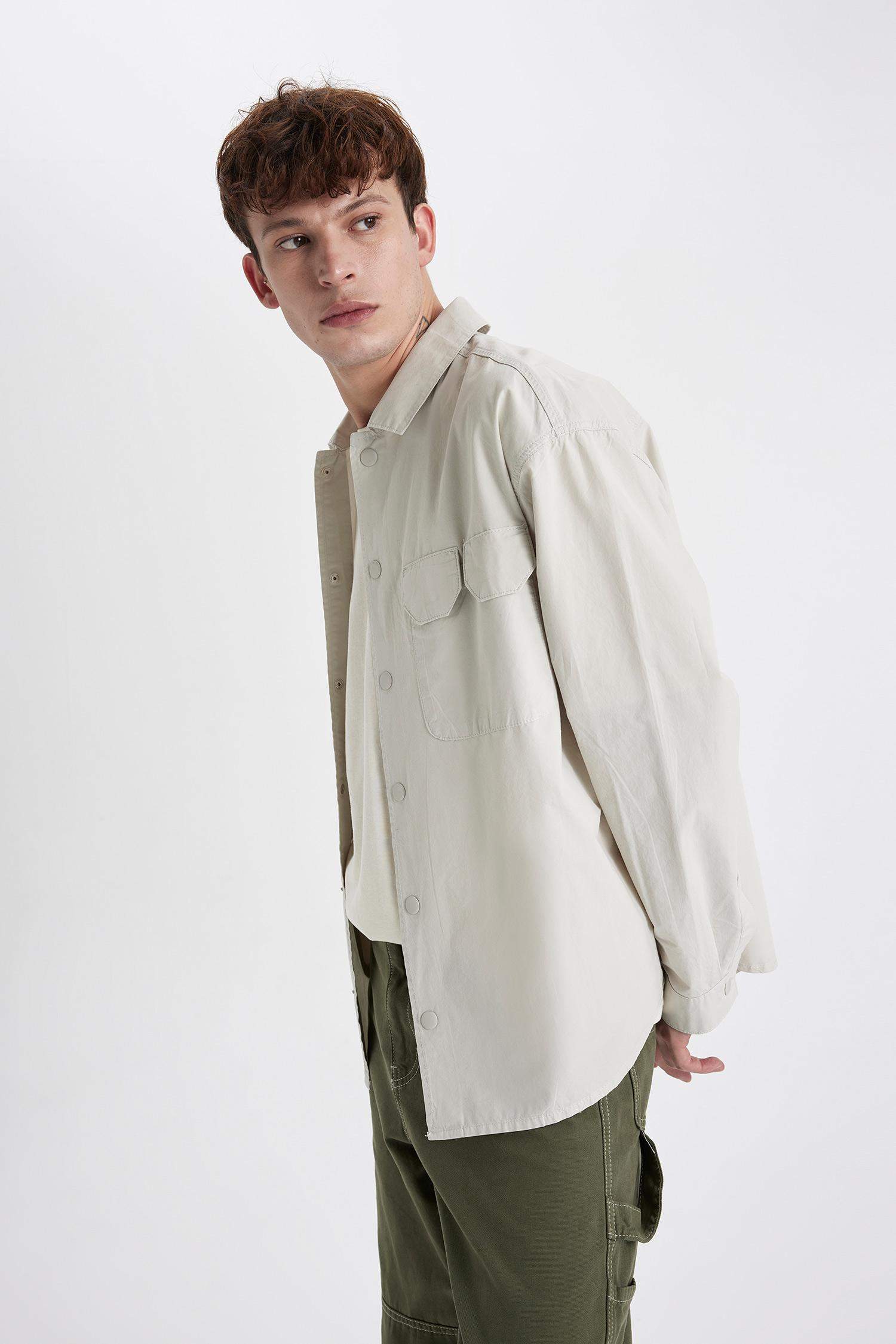 Oversize Fit Cotton Long Sleeve Shirt Jacket