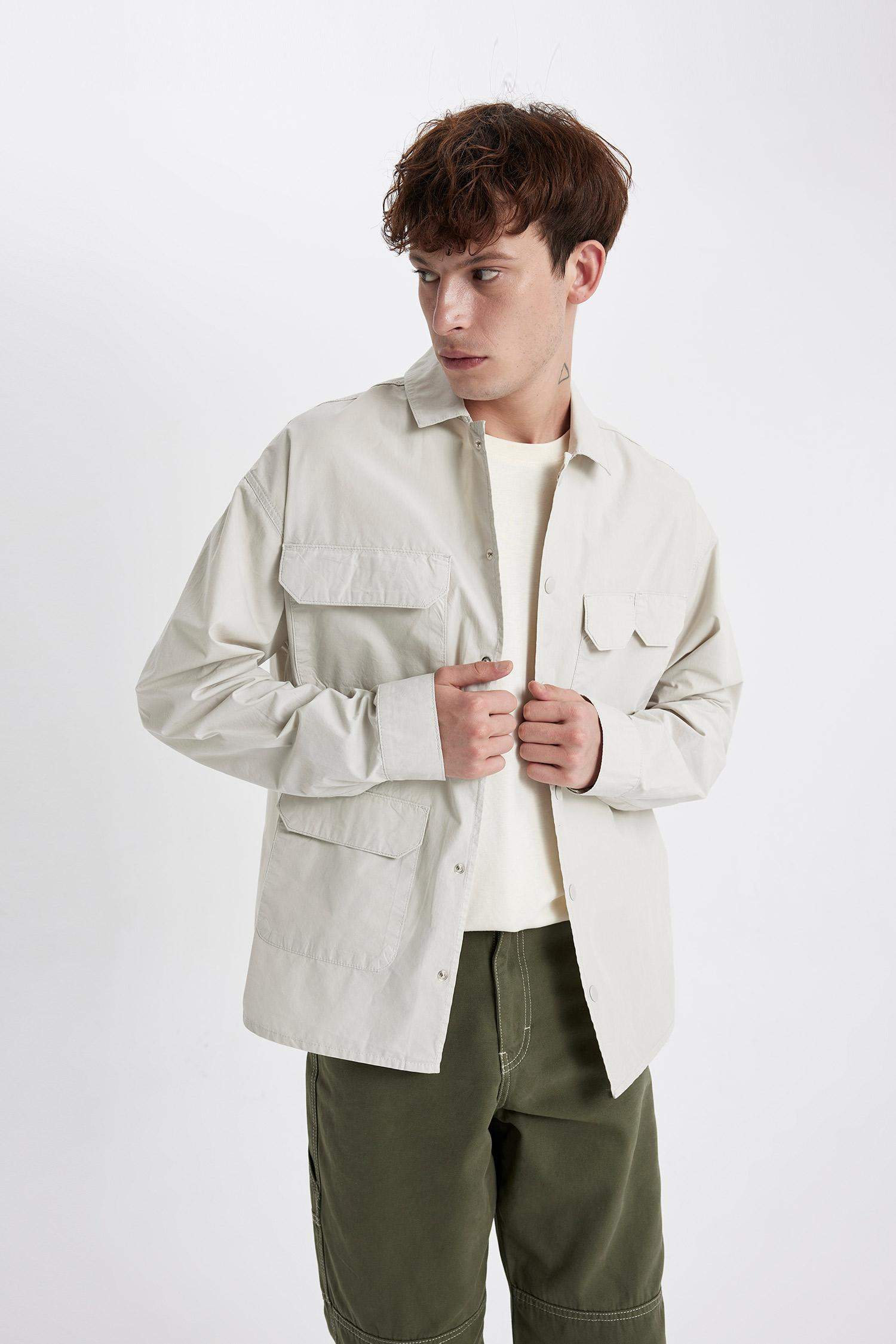 Oversize Fit Cotton Long Sleeve Shirt Jacket