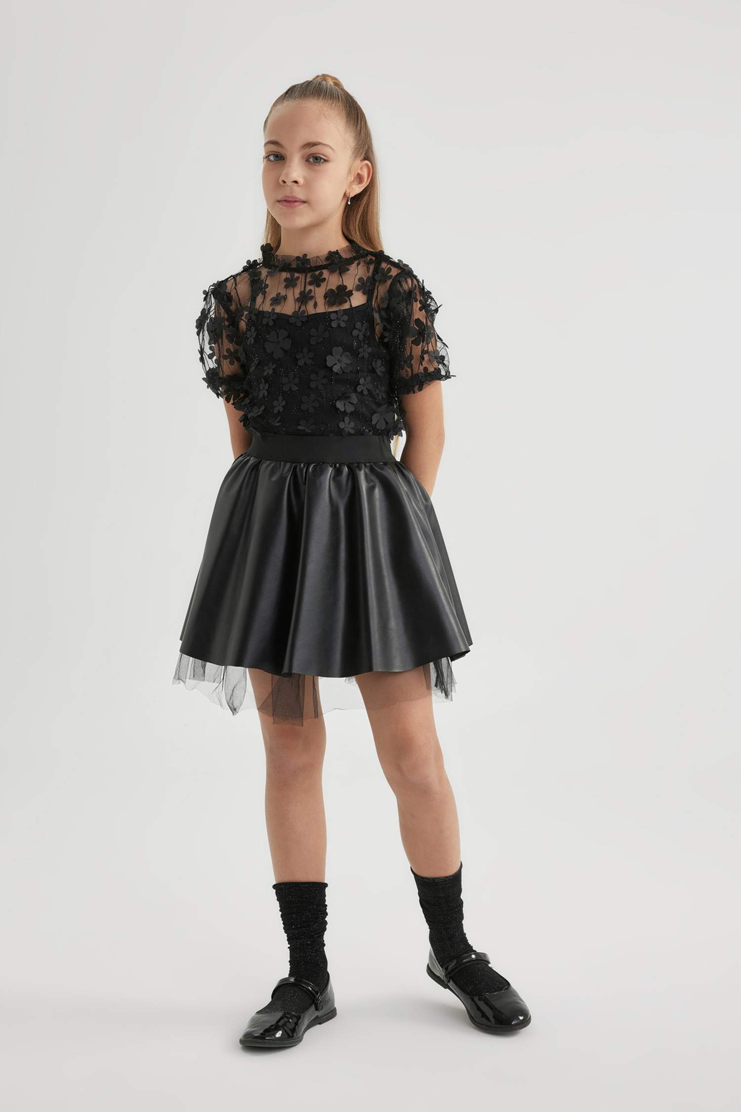 Kız Çocuk Tül Kısa Kollu Tişört