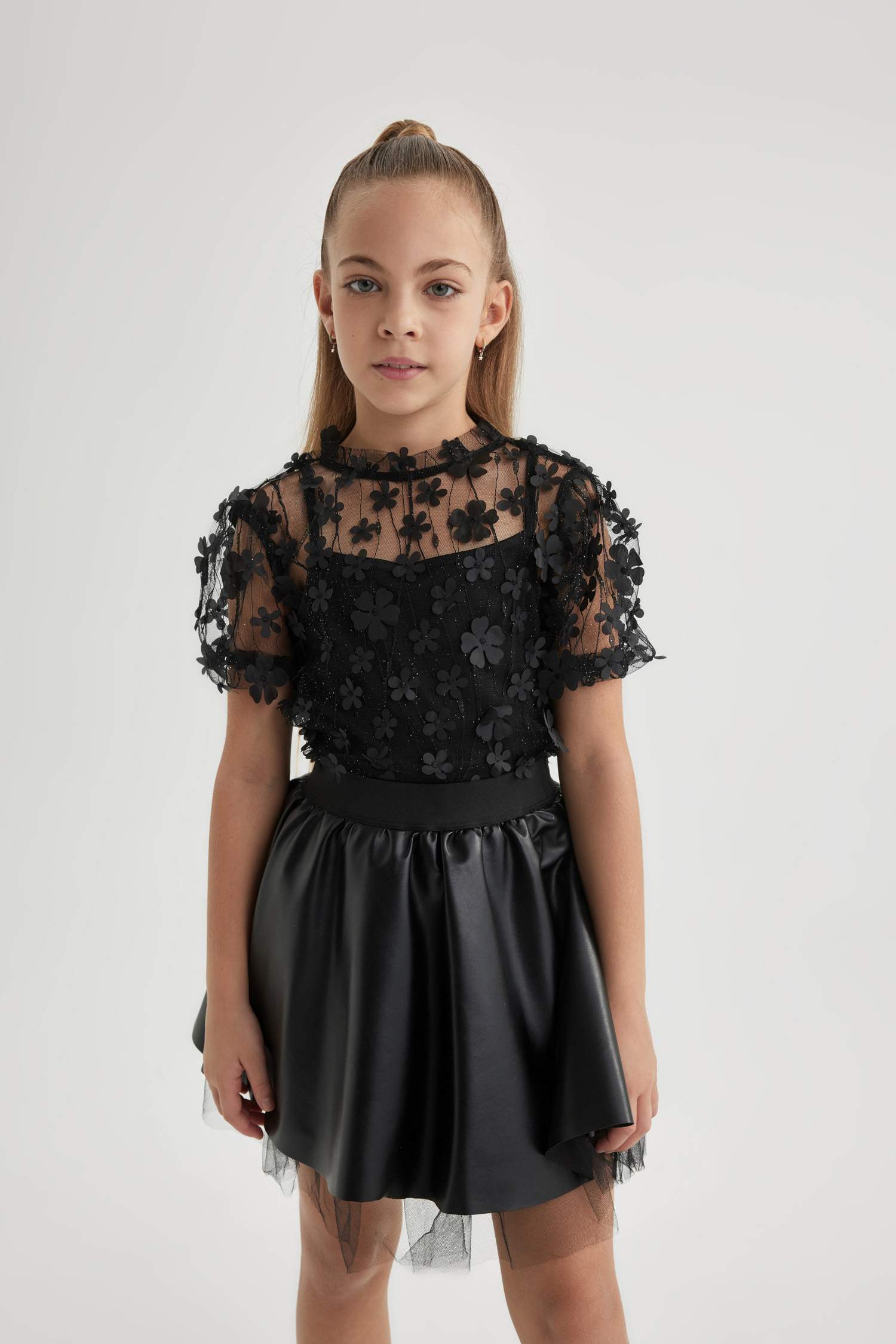 Kız Çocuk Tül Kısa Kollu Tişört