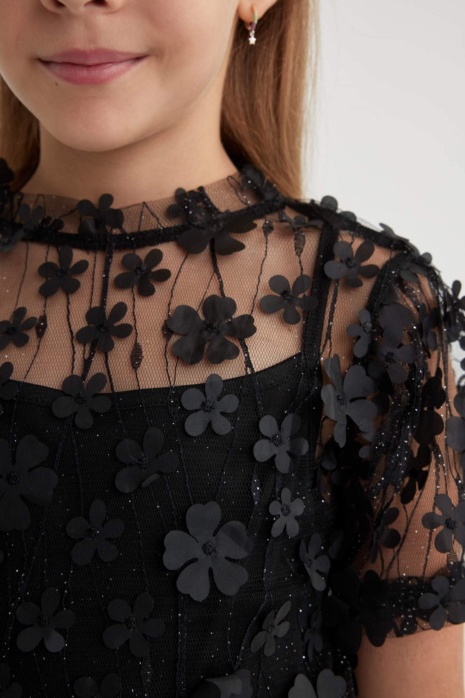 Kız Çocuk Tül Kısa Kollu Tişört