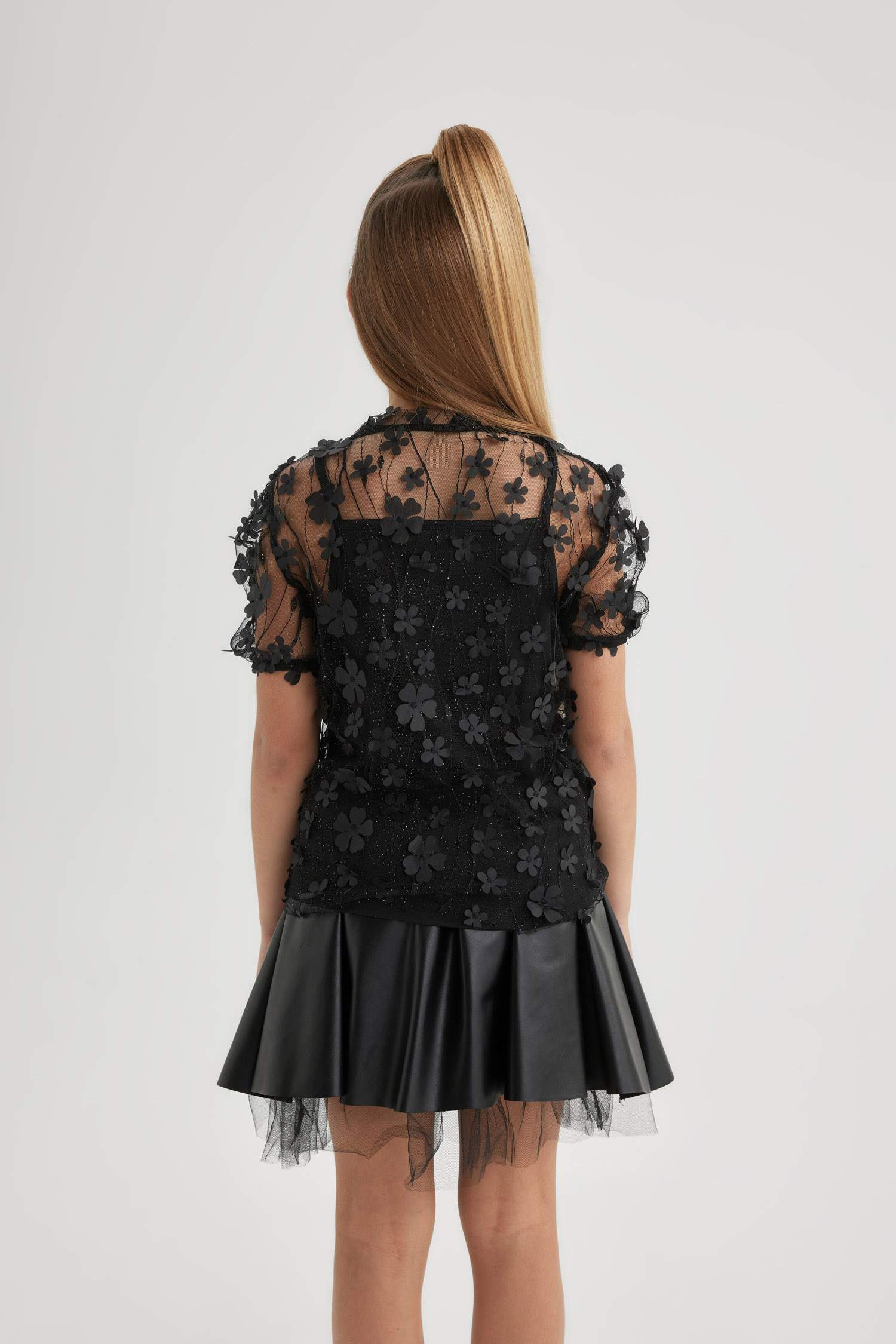 Kız Çocuk Tül Kısa Kollu Tişört