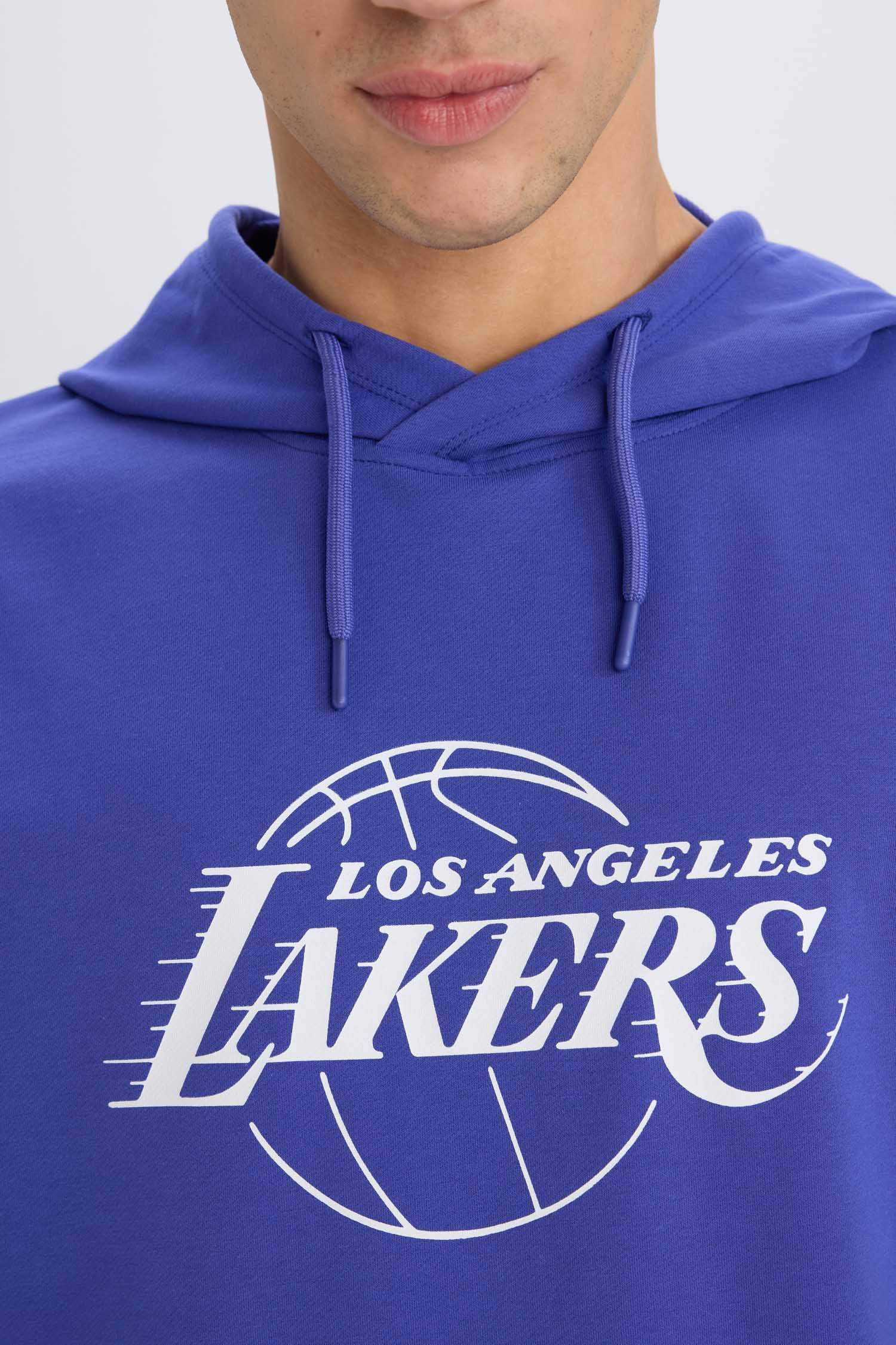 DeFactoFit NBA Los Angeles Lakers Oversize Geniş Kalıp Kapüşonlu Sırt Baskılı Kısa Kollu Tişört