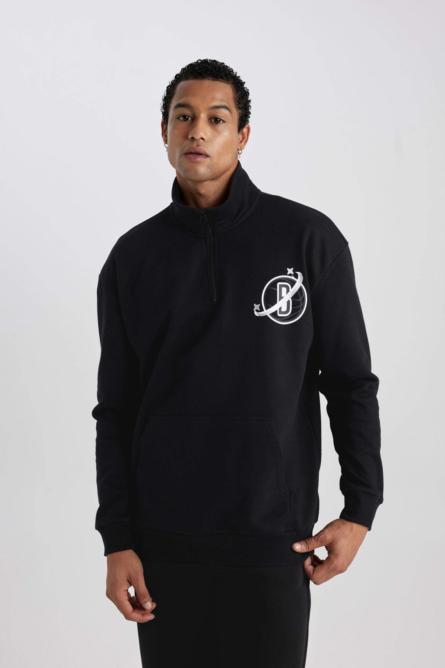 DeFactoFit NBA Brooklyn Nets Oversize Fit Turtleneck Sweatshirt