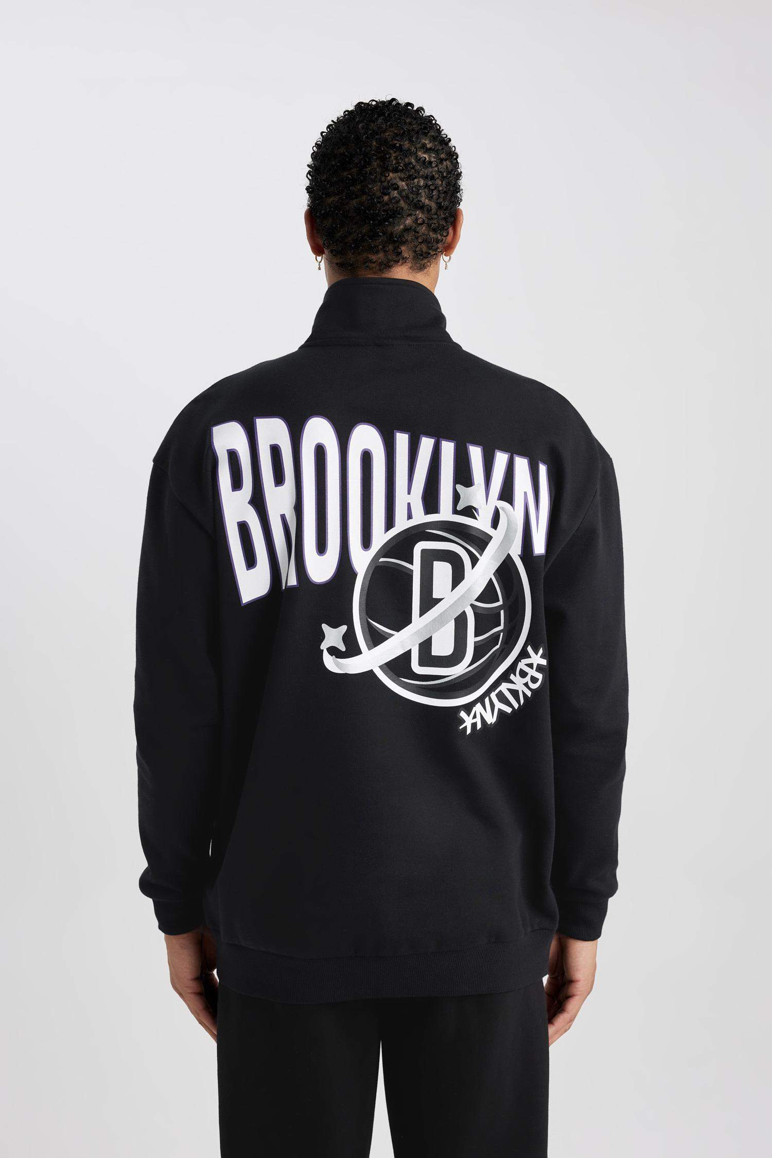 DeFactoFit NBA Brooklyn Nets Oversize Fit Turtleneck Sweatshirt