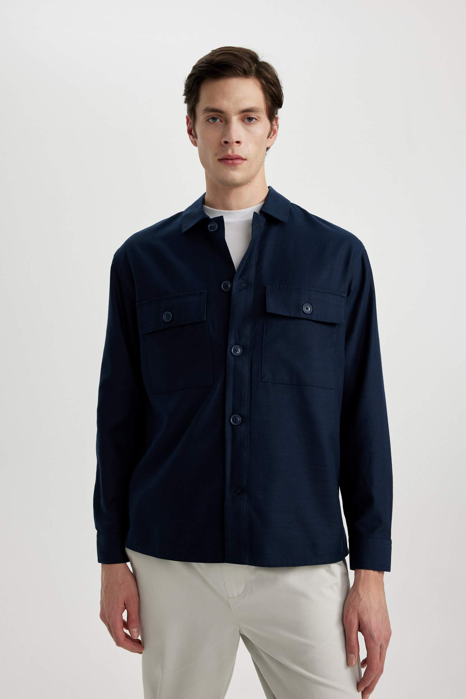 Relax Fit Polo Yaka Cep Detaylı Gömlek Ceket