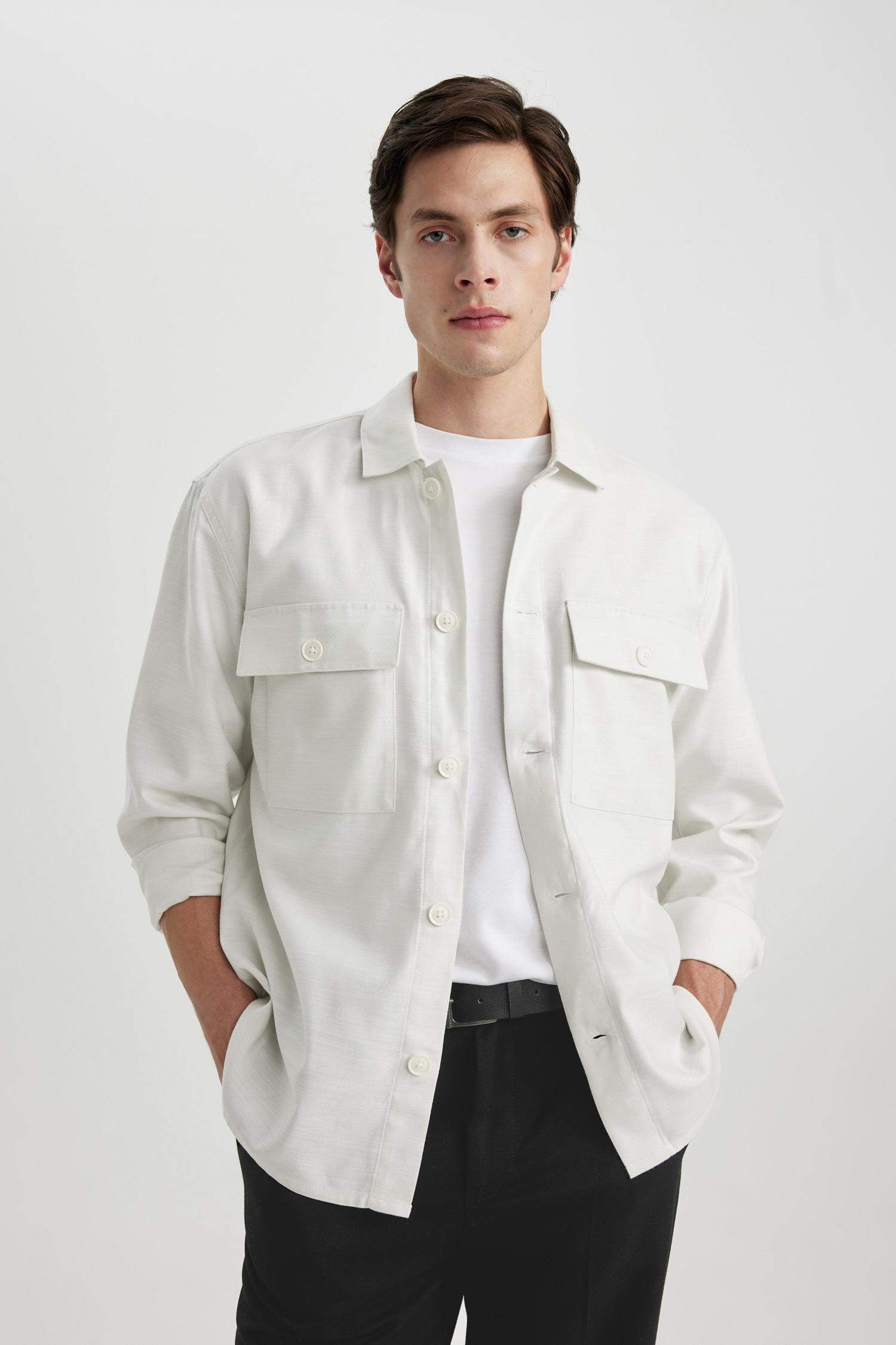 Relax Fit Polo Yaka Cep Detaylı Gömlek Ceket