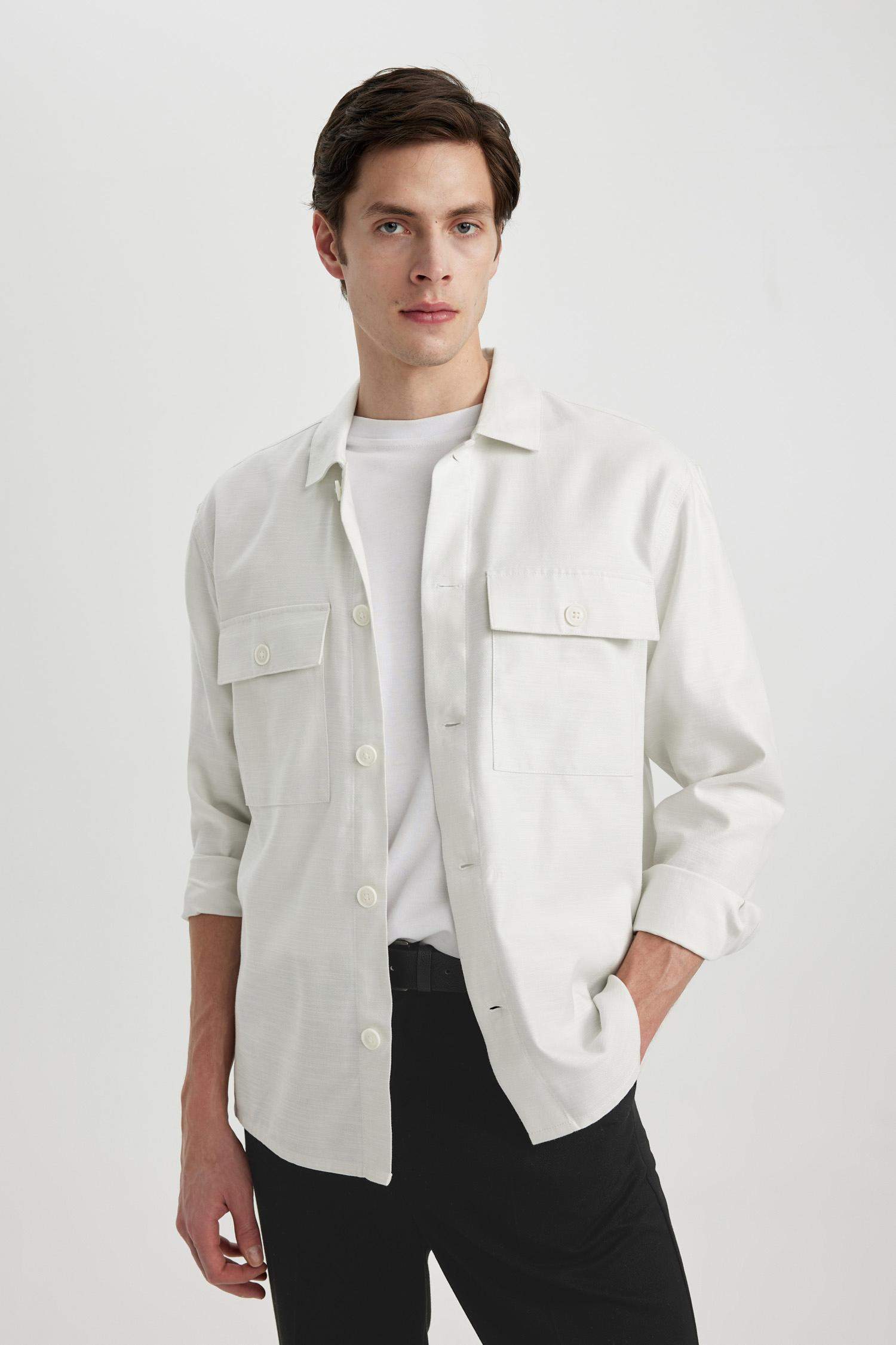 Relax Fit Polo Yaka Cep Detaylı Gömlek Ceket